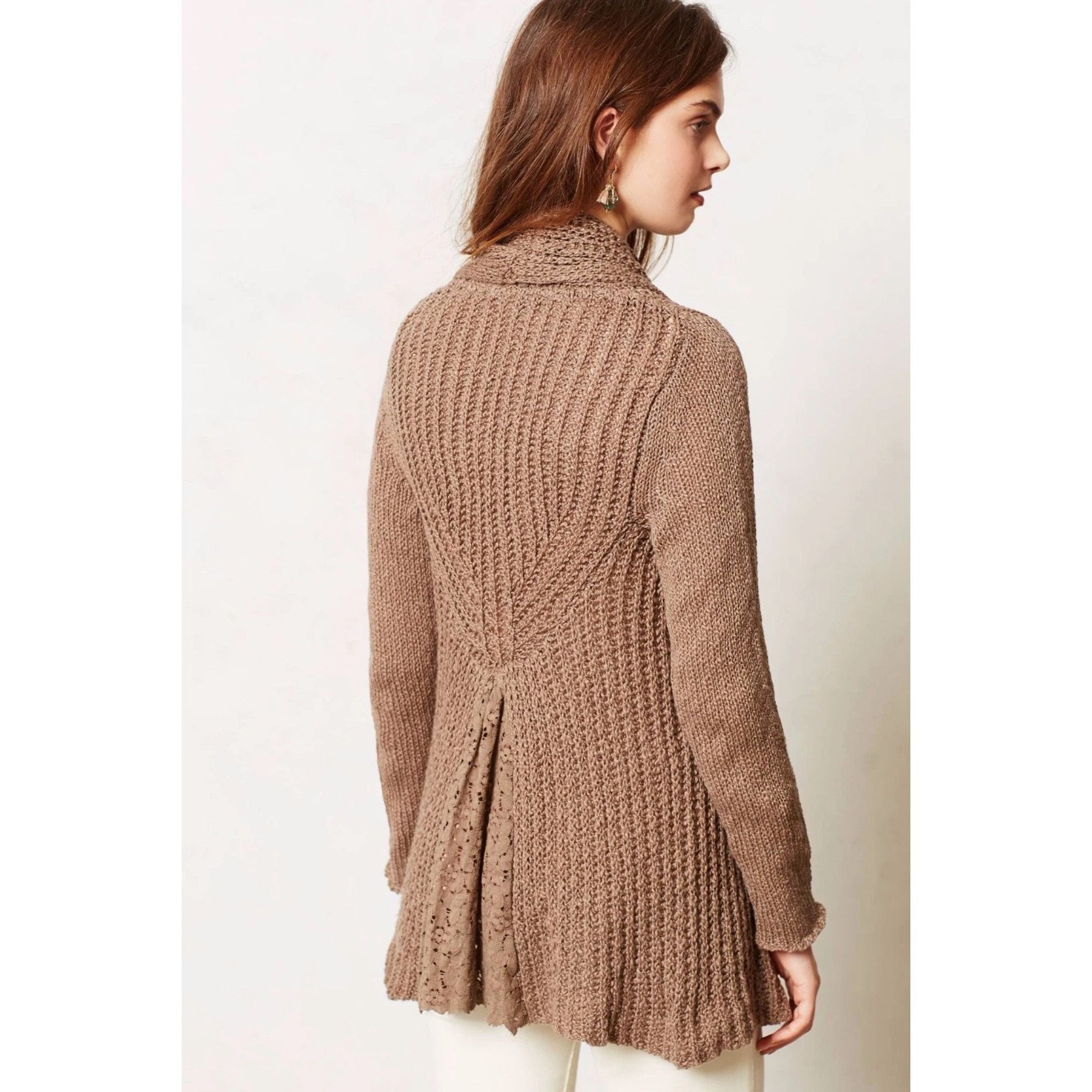 Anthropologie Anthropologie Brown Lace Trim Knit Cardigan Sweater | Grunge Size S / US 4 / IT 40 - 11 Thumbnail