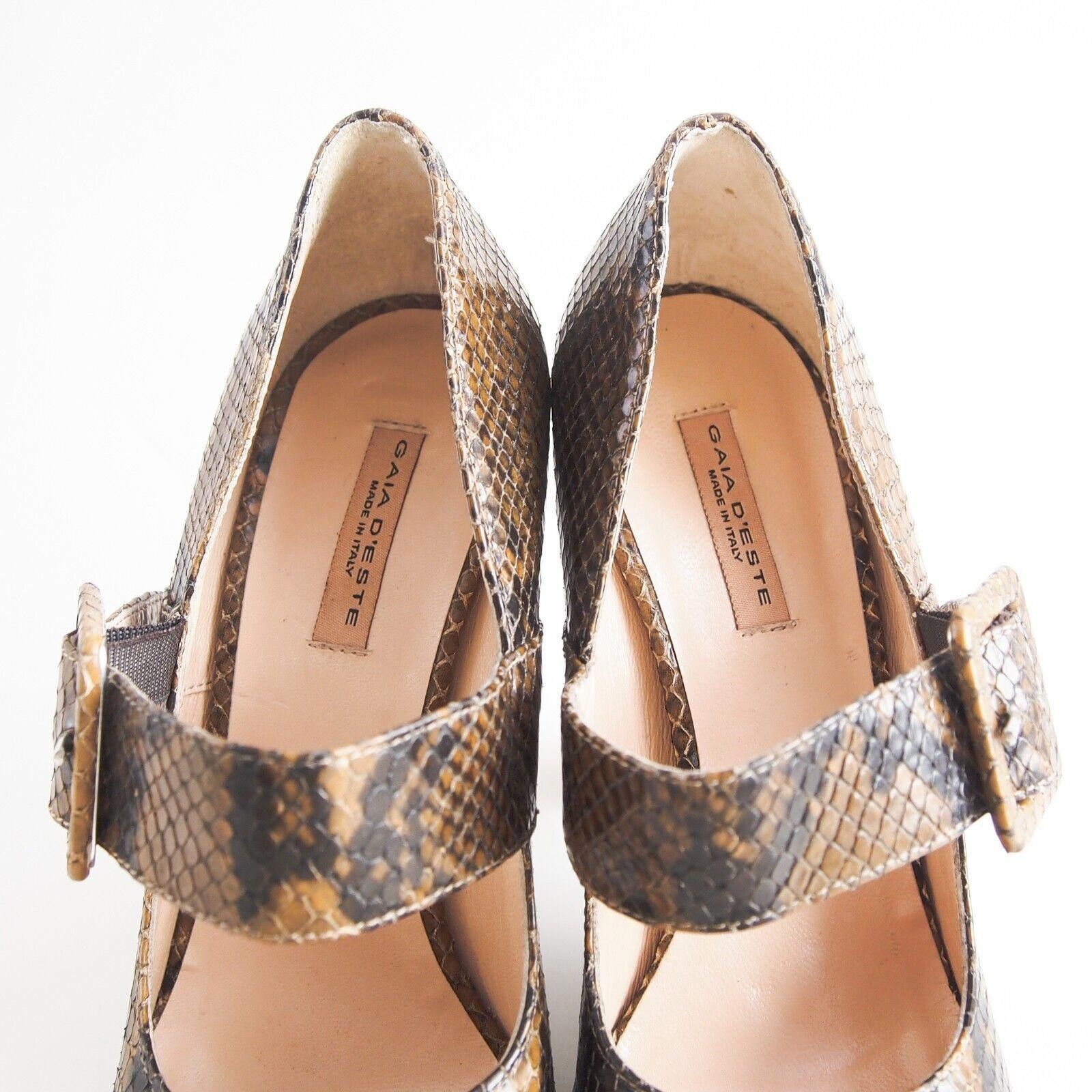 Designer Gaia D'Este Mary Jane Heels Brown Python Buckle US 7 EU 37 Size US 7 / IT 37 - 4 Thumbnail