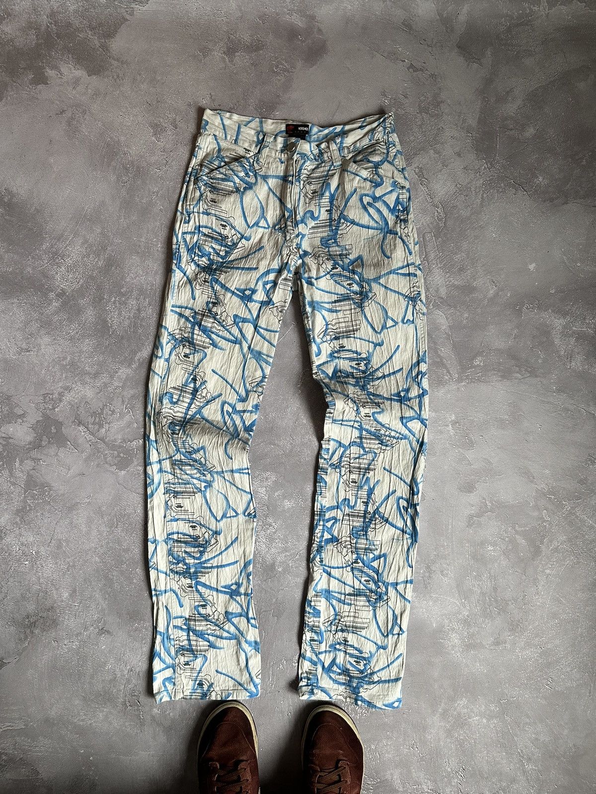 image of Abstract Versace Monogram Sport Light Blue Jeans, Women's (Size 28)