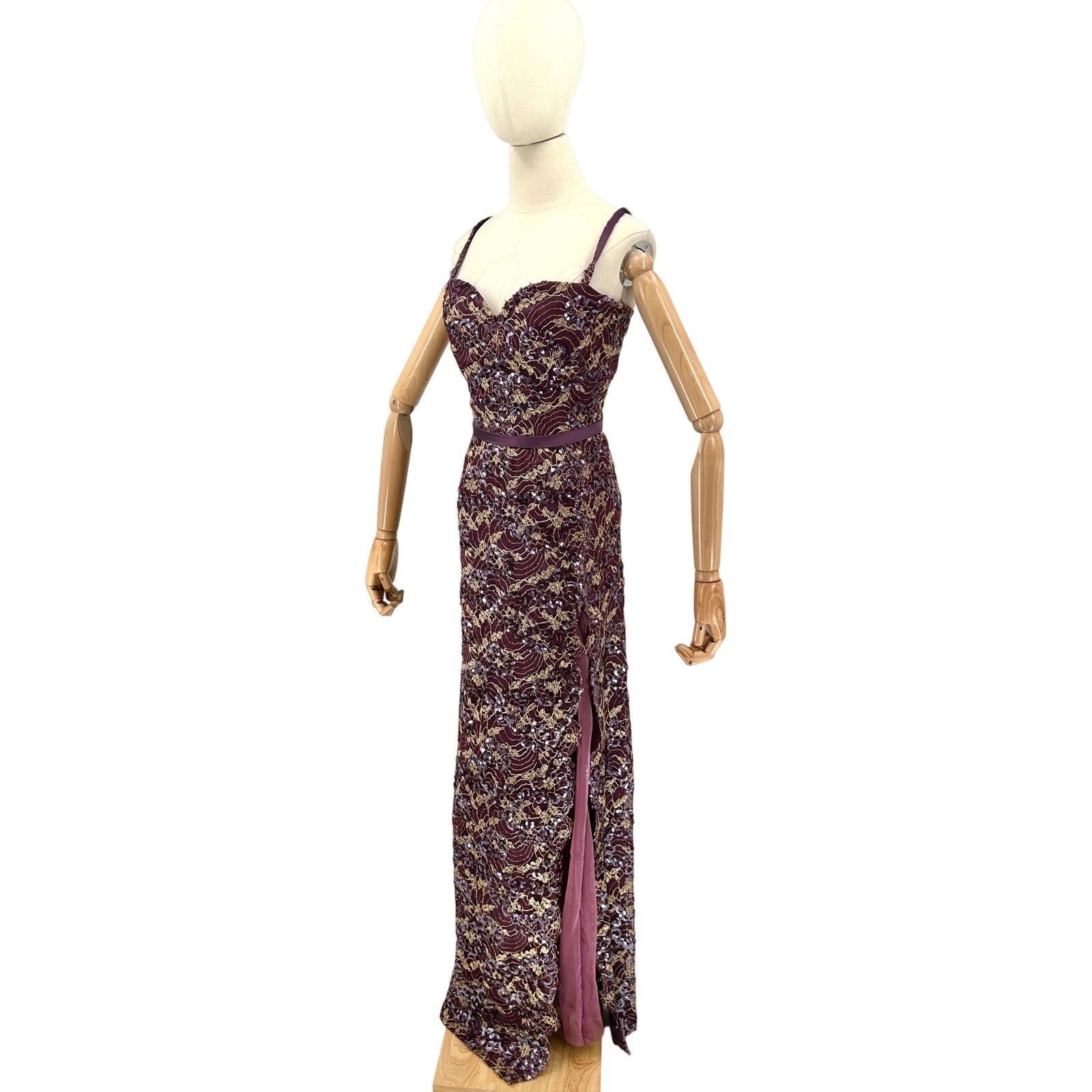 Vintage Vintage 90s Tosca New York Purple Gold Lace Silk Sequin Gown Size S / US 4 / IT 40 - 1 Thumbnail