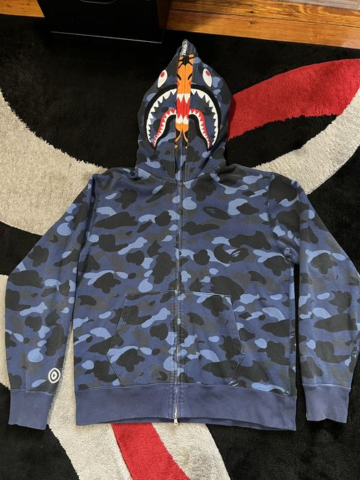 Bape Bape Color Camo Tiger Shark Wide Full Zip Double Hoodie | Grailed