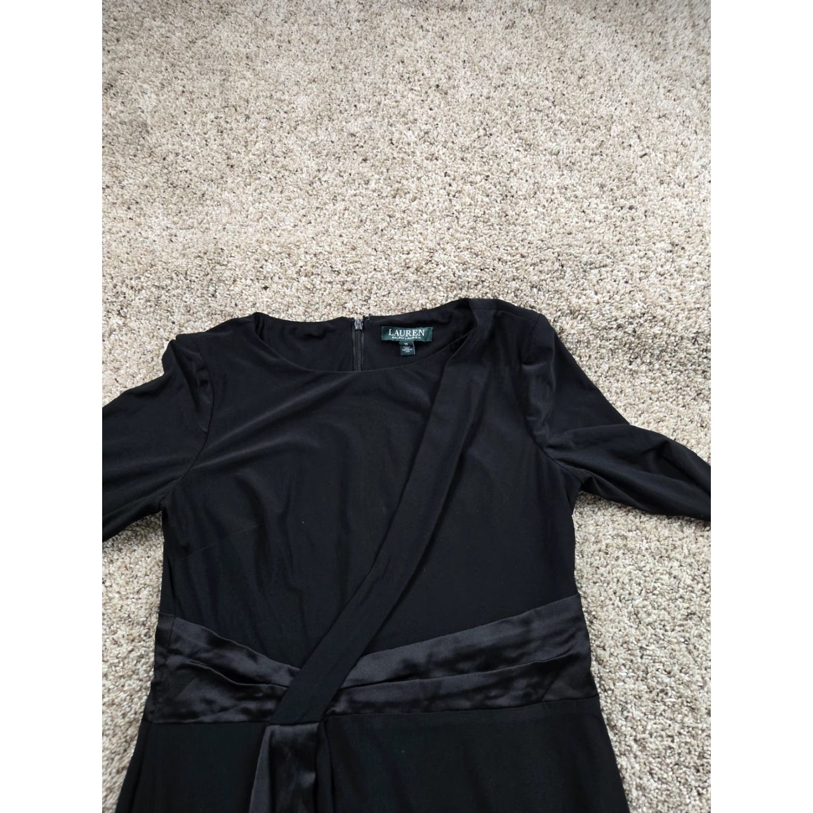 Ralph Lauren Lauren Ralph Lauren Dress Womens 10 Black Long Sleeve Faux Wrap Ruffle Sheath Dress Size L / US 10 / IT 46 - 3 Thumbnail