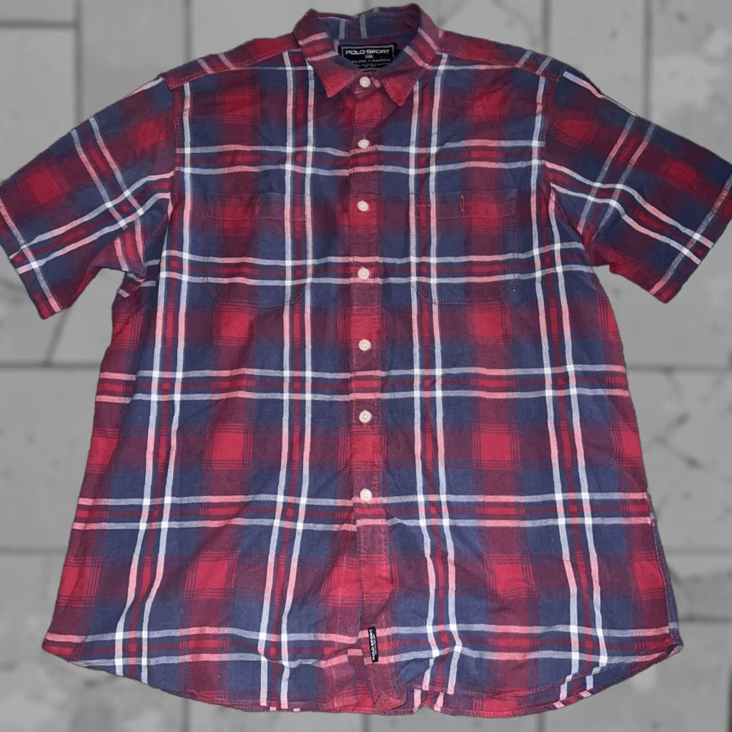 Vintage Polo Sport Ralph Lauren Shirt Mens Red Plaid Cotton Linen XL Button-Up Short Sleeve Size US XL / EU 56 / 4 - 1 Thumbnail
