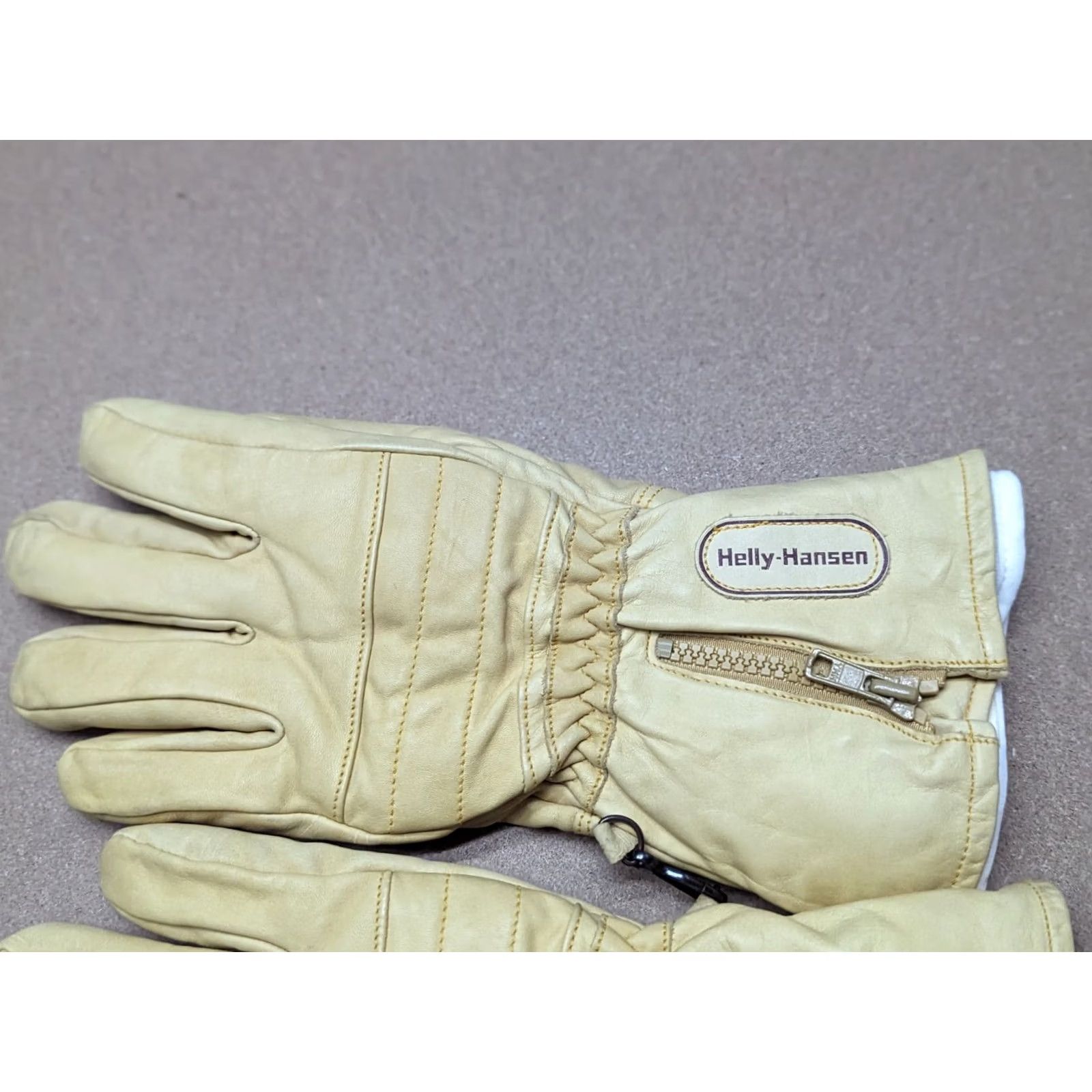 Helly Hansen VINTAGE Helly Hansen Mens Leather Gloves Size 7 + Liners Light Tan / Cream Beige Glove Mens Vintage Leather Size ONE SIZE - 5 Thumbnail