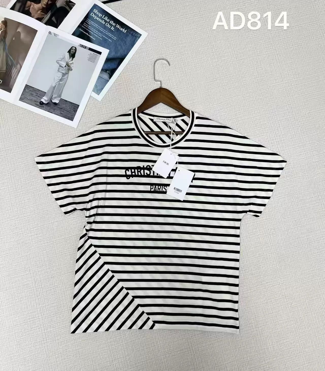 Christian Dior Monsieur Dior 25SS asymmetric stripe logo short tee NWT S Size S / US 4 / IT 40 - 1 Thumbnail