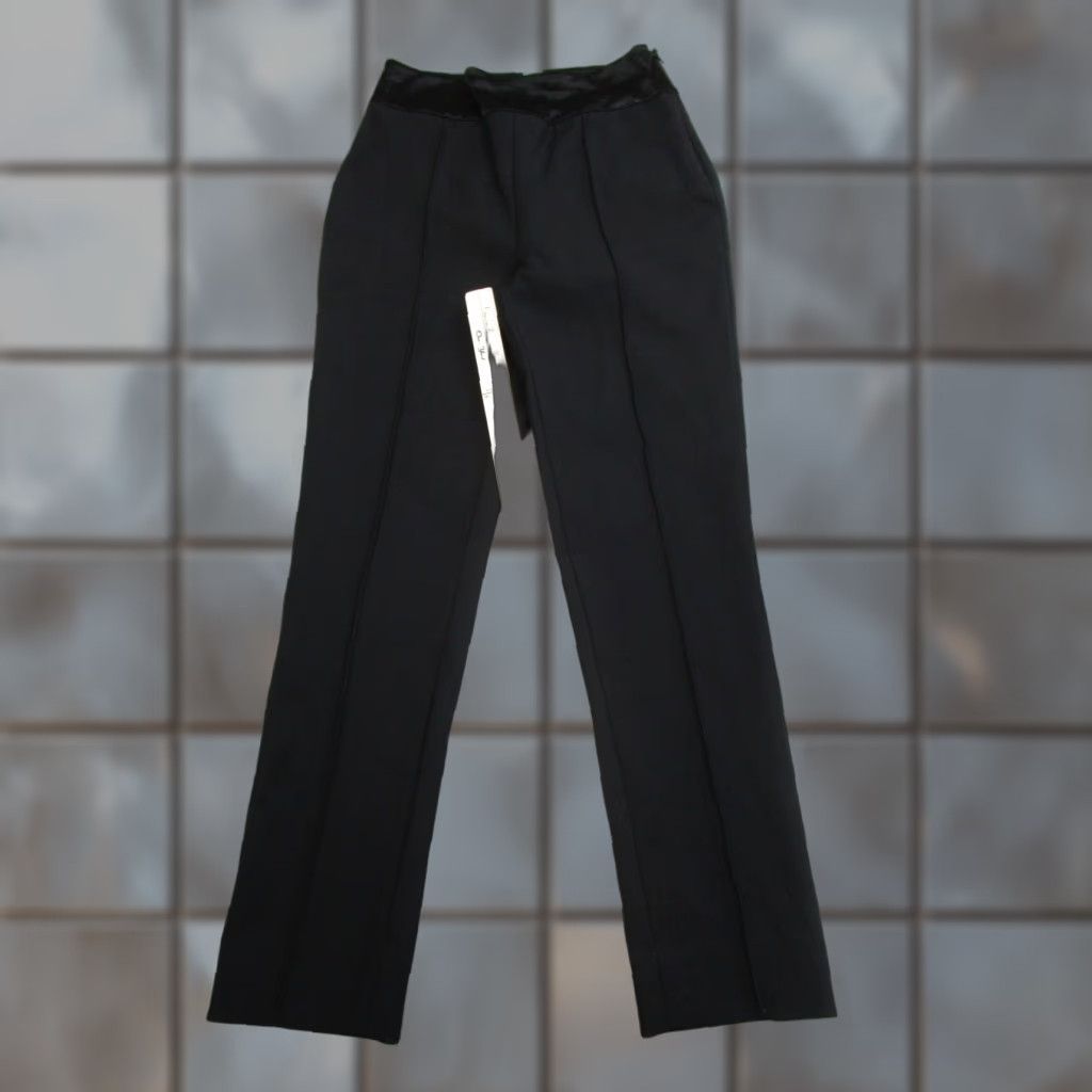 Diane von Furstenberg DVF Pants Womens 4 Black Tuxedo Waistband Straight Leg Stretch Dress Pants Regular Inseam 32 Logo Size 27" / US 4 / IT 40 - 1 Thumbnail