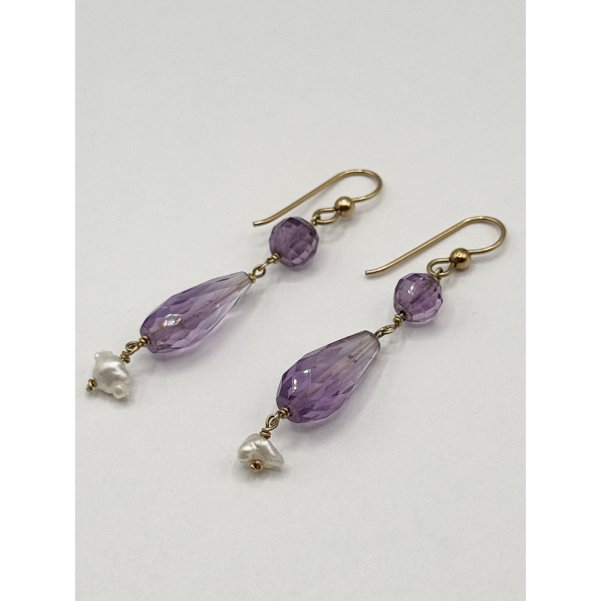 Vintage Purple Topaz Stone Freshwater Pearl Drop Dangle Earrings Size ONE SIZE - 6 Thumbnail