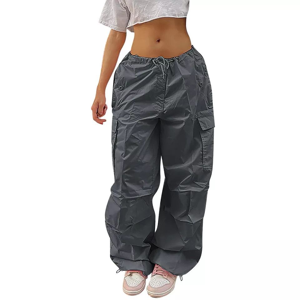 The Unbranded Brand Women's Baggy Low Waist Drawstring Hip Hop Casual Trousers Size 26" / US 2 / IT 38 - 3 Thumbnail