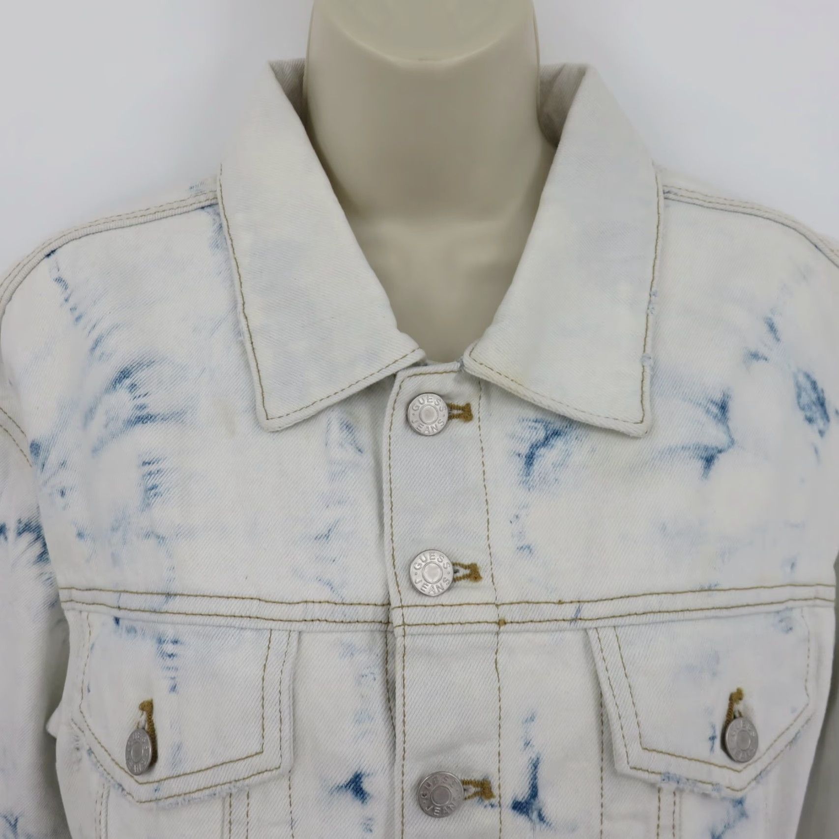 Guess Guess Women Shirt Jacket Regular M White Denim Distressed Bleached Crop NEW Defects Size M / US 6-8 / IT 42-44 - 2 Thumbnail