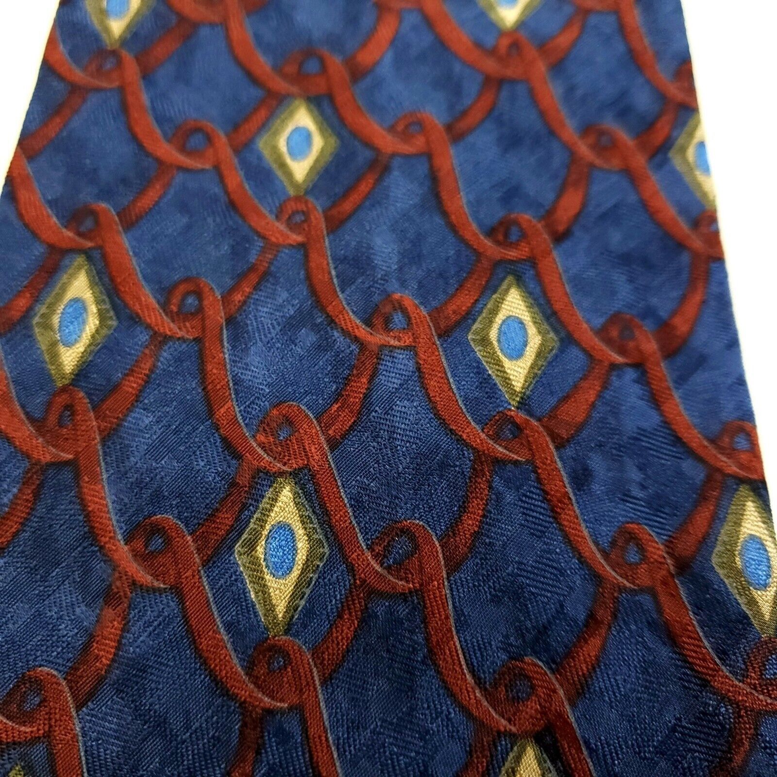 Woodward Woodward Blue Red Jacquard Print Wide Silk Tie Size ONE SIZE - 2 Thumbnail