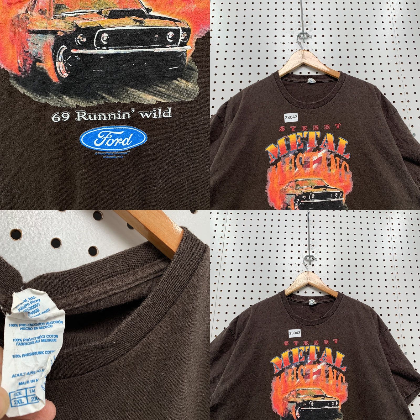 Delta Ford Mustang Shirt Brown Street Metal 1969 2XL Flame Graphic Adult Mens Size US XXL / EU 58 / 5 - 8 Thumbnail