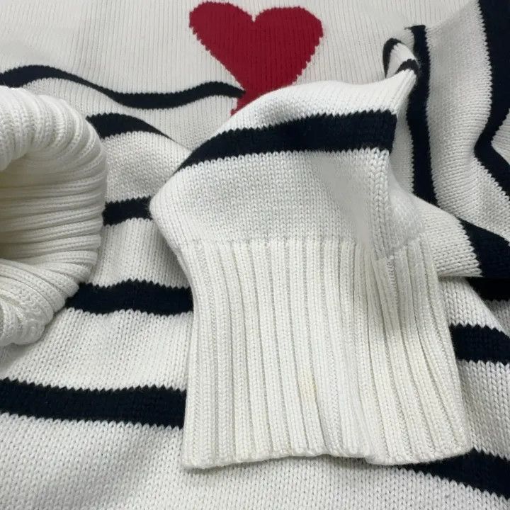 AMI AMIPARIS Heart Logo Striped Knit Sweater -2507 Size US M / EU 48-50 / 2 - 8 Thumbnail