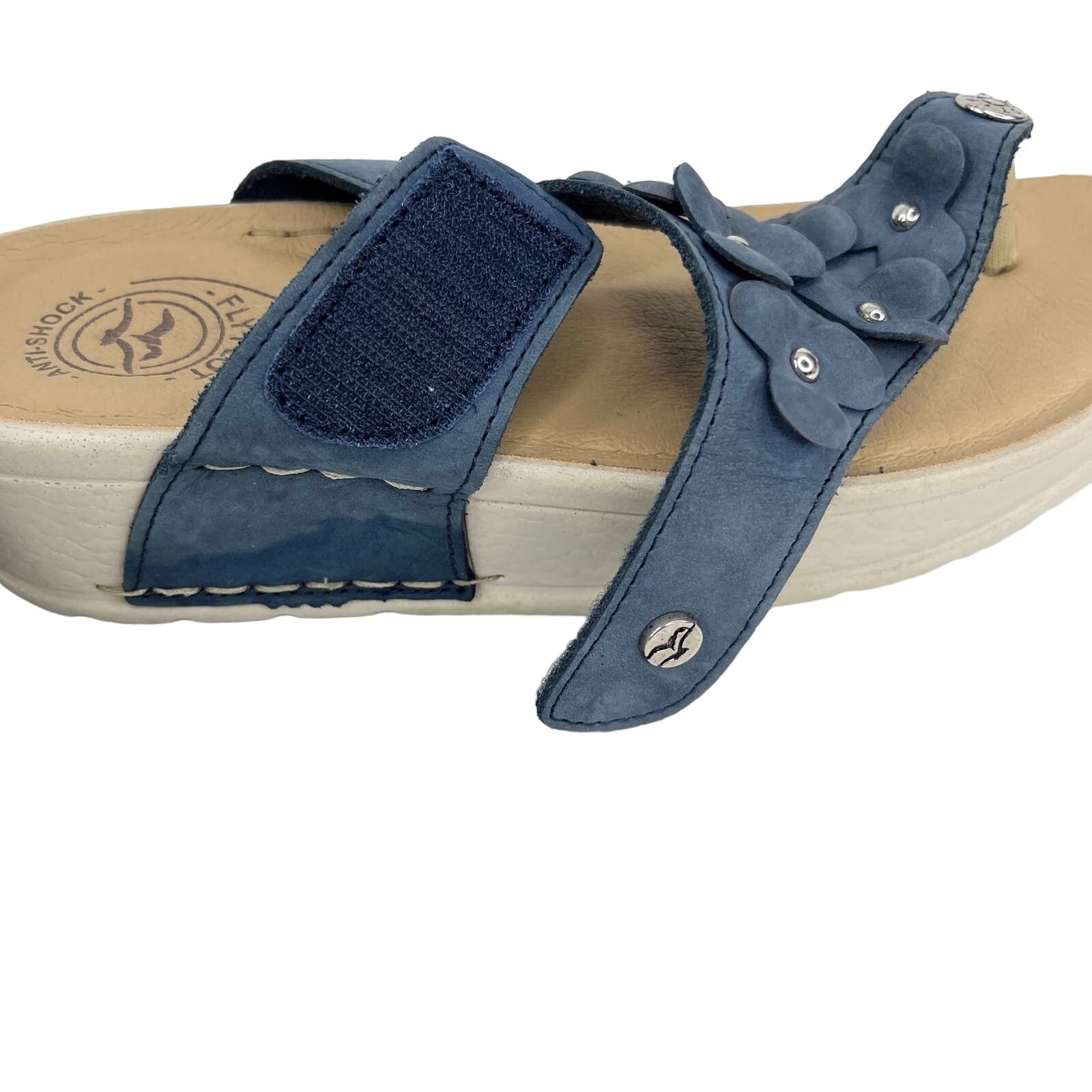 Other FLY FLOT Blue Suede Flower Sandals Flip Flops 39 1.75" Heel Size US 7.5 / IT 37.5 - 5 Thumbnail