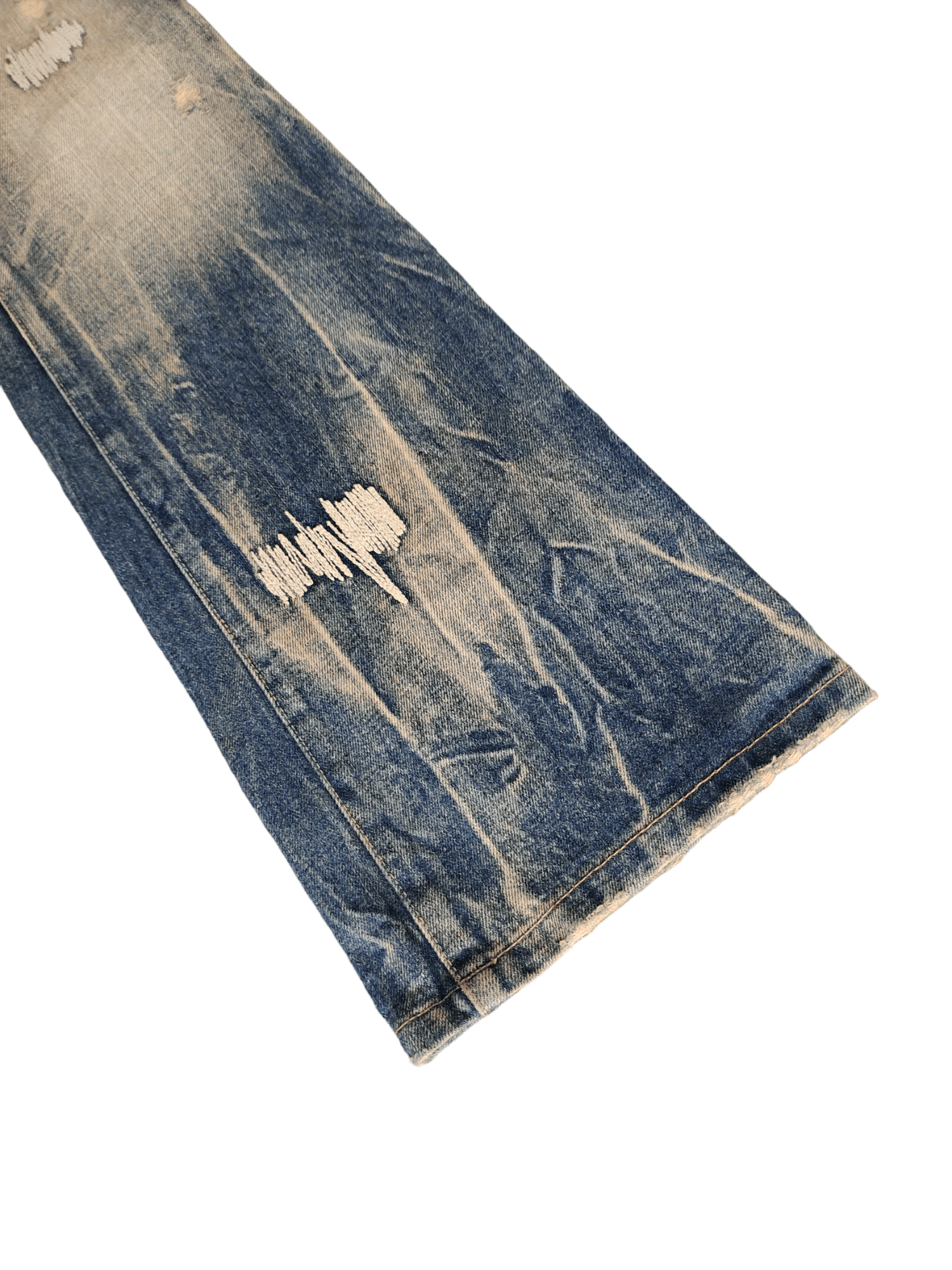 GOSTAR DE FUGA Flare Jeans Fuga Boro Sew Distress Faded Denim Bootcut Y2k Size US 31 - 8 Thumbnail