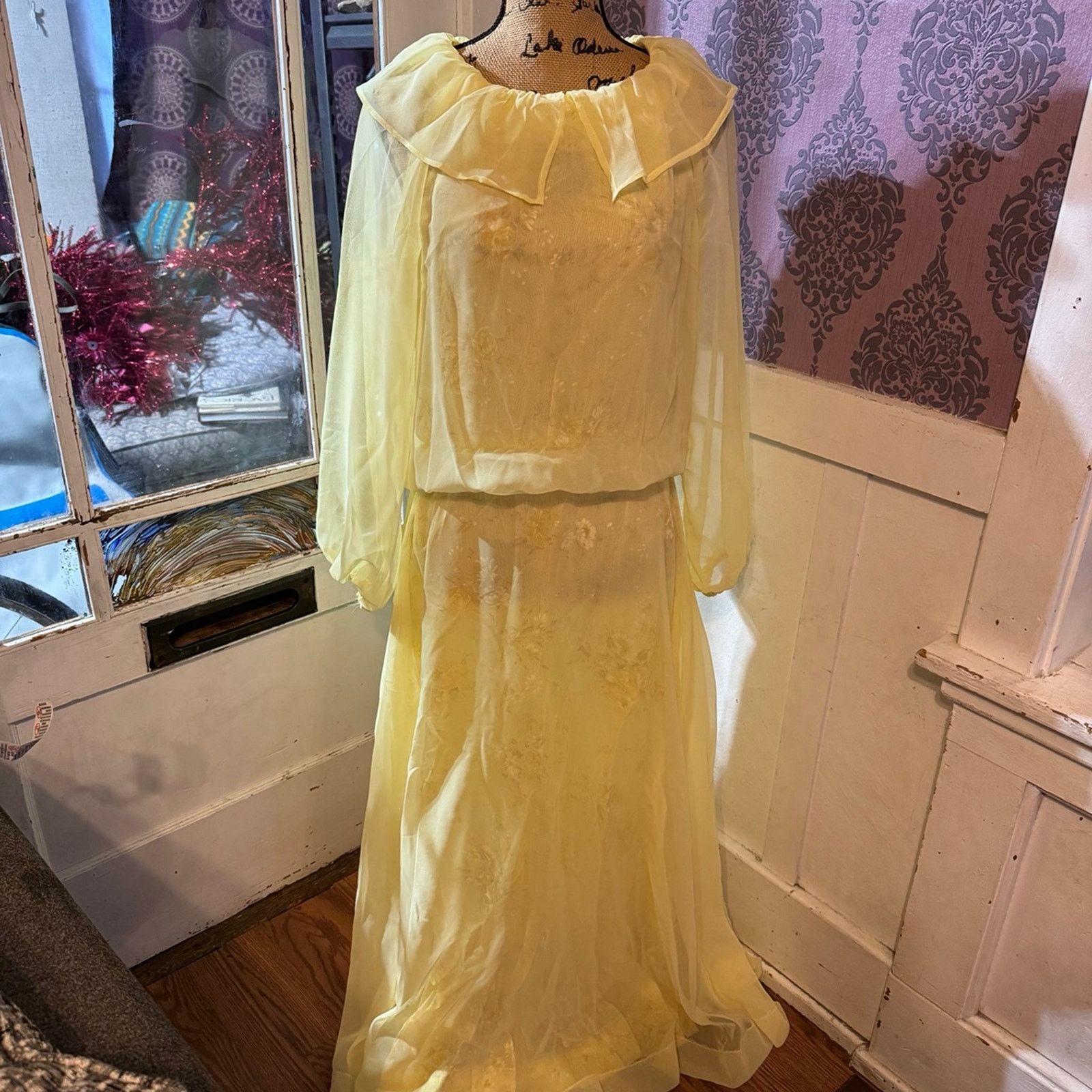 Handmade VTG chiffon overlay floral boho dress Size S / US 4 / IT 40 - 1 Thumbnail