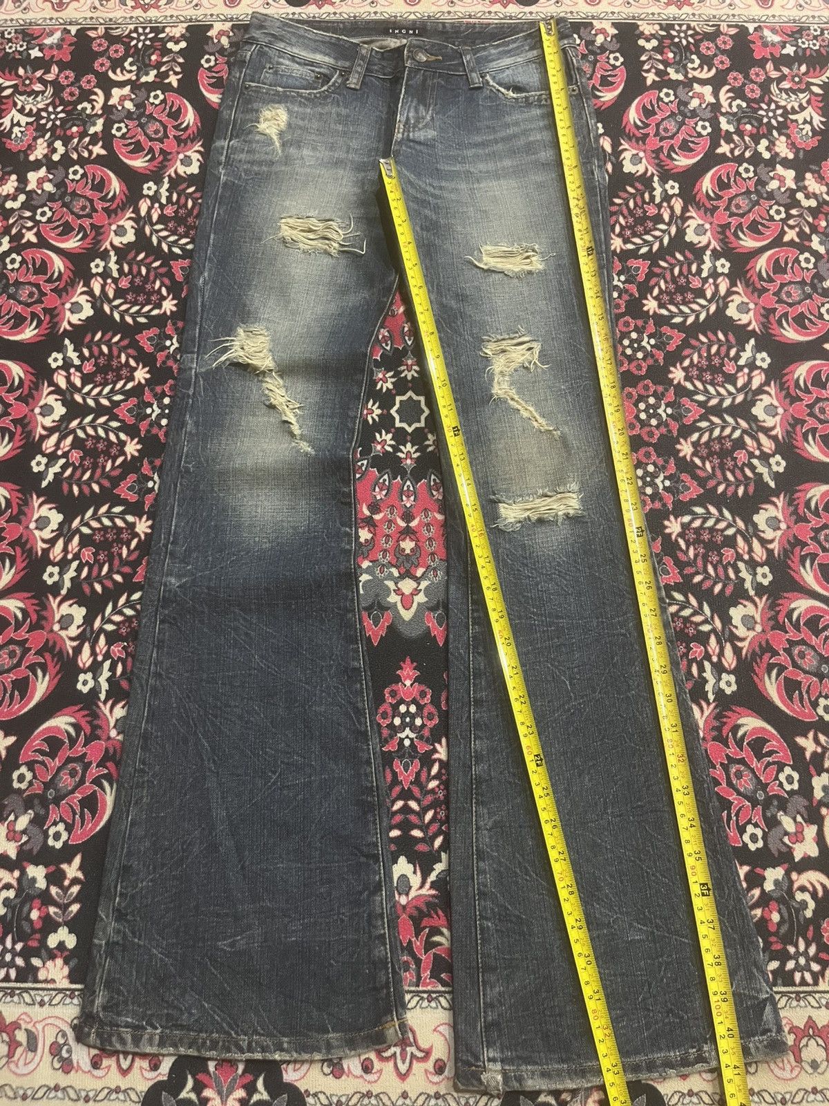 CIVARIZE Vintage Japanese Brand IGNI Dark Washed Distress Flare Jeans Size 28" / US 6 / IT 42 - 10 Thumbnail