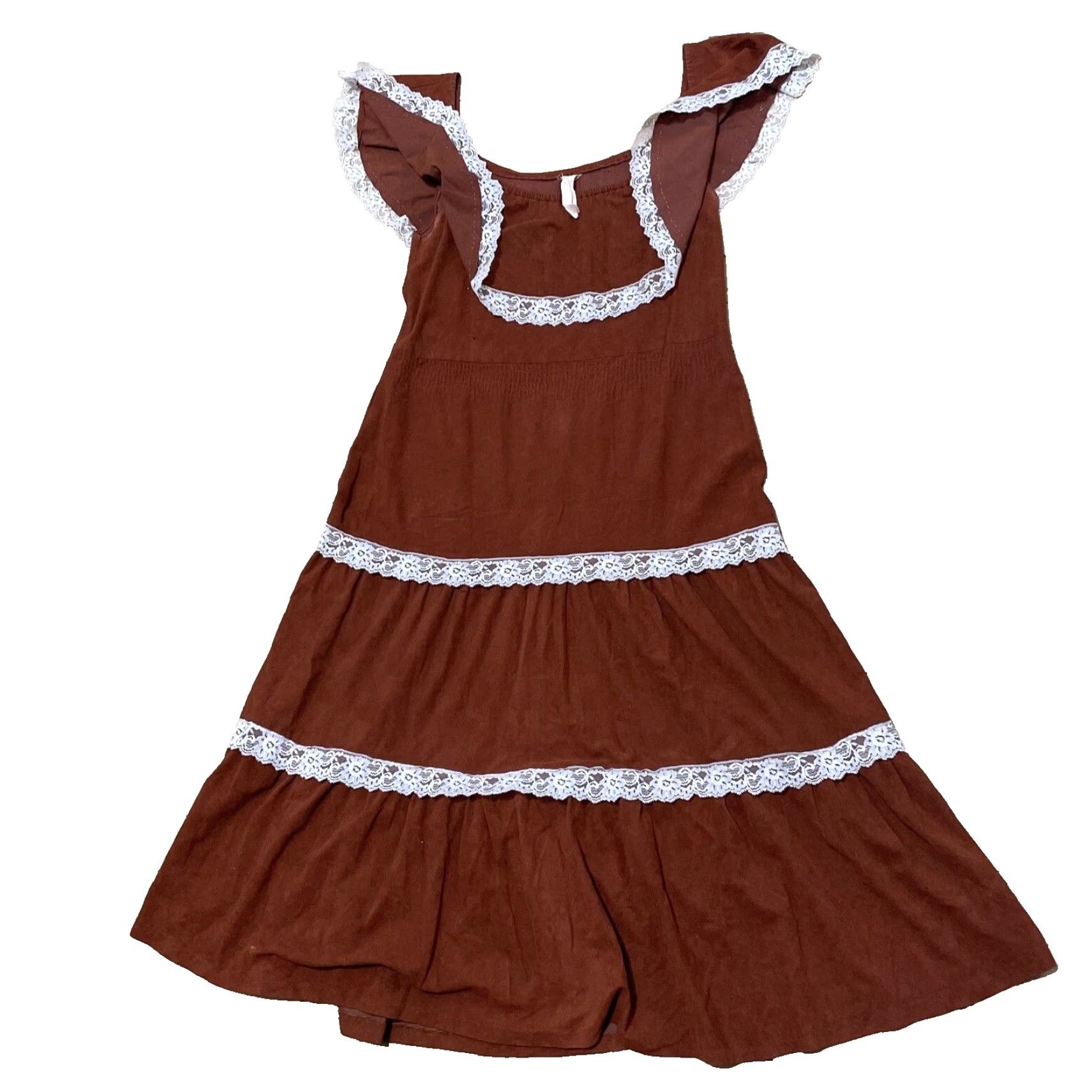Vintage VINTAGE Cream Tiered Peasant Dress Women 6 Brown Cream Lace Boho Western Lagenlook 90s Dress Womens Size M / US 6-8 / IT 42-44 - 2 Thumbnail