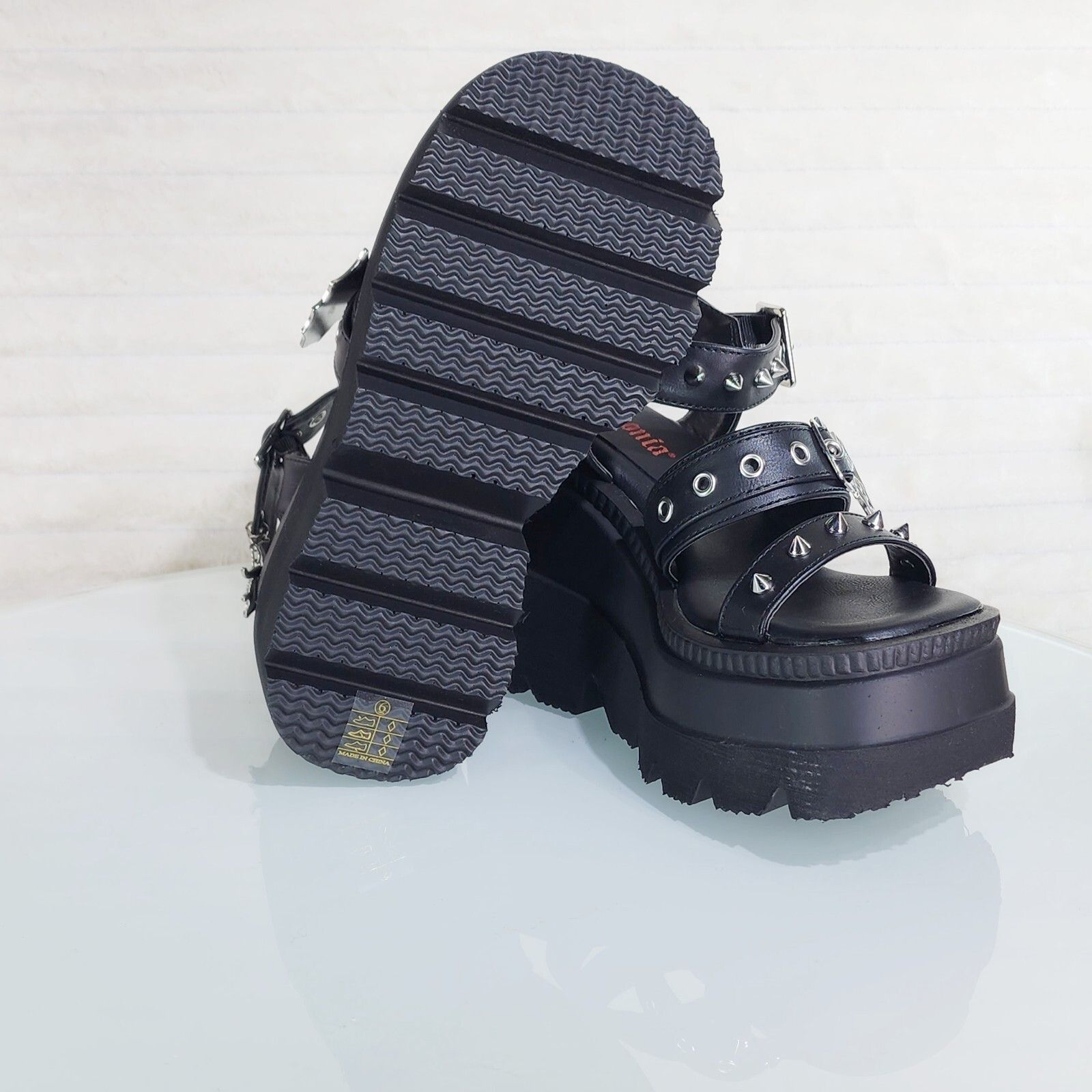 Other Shaker 13 Black Matte 4.5" Wedge Heel Gothic Sandals Studs A Size US 12 / IT 42 - 3 Thumbnail
