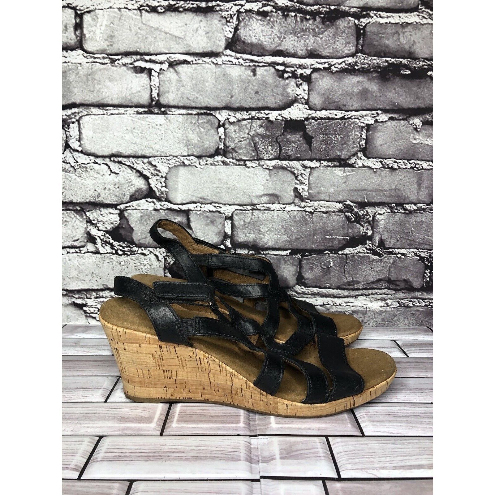 Rockport Rockport Black Leather Casual Cork Wedge Strappy Sandals Wom Size US 8.5 / IT 38.5 - 1 Thumbnail