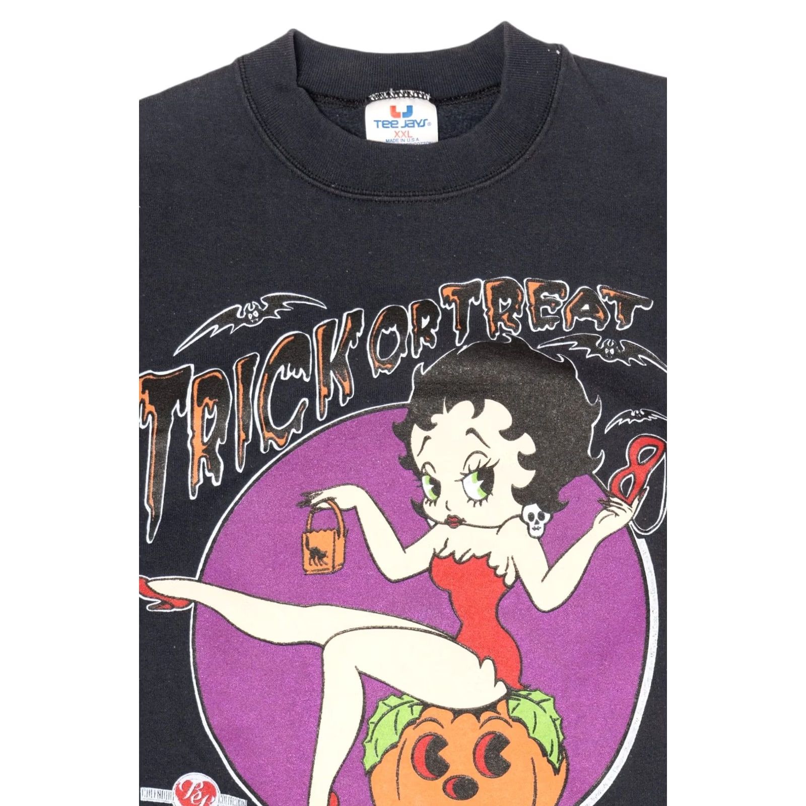 TEE JAYS Vintage Betty Boop Trick Or Treat Front/Back Halloween Sweatshirt Black 1990s XX-Large Tee Jays Womens Ladies Boys Girls Mens Size US XXL / EU 58 / 5 - 7 Thumbnail