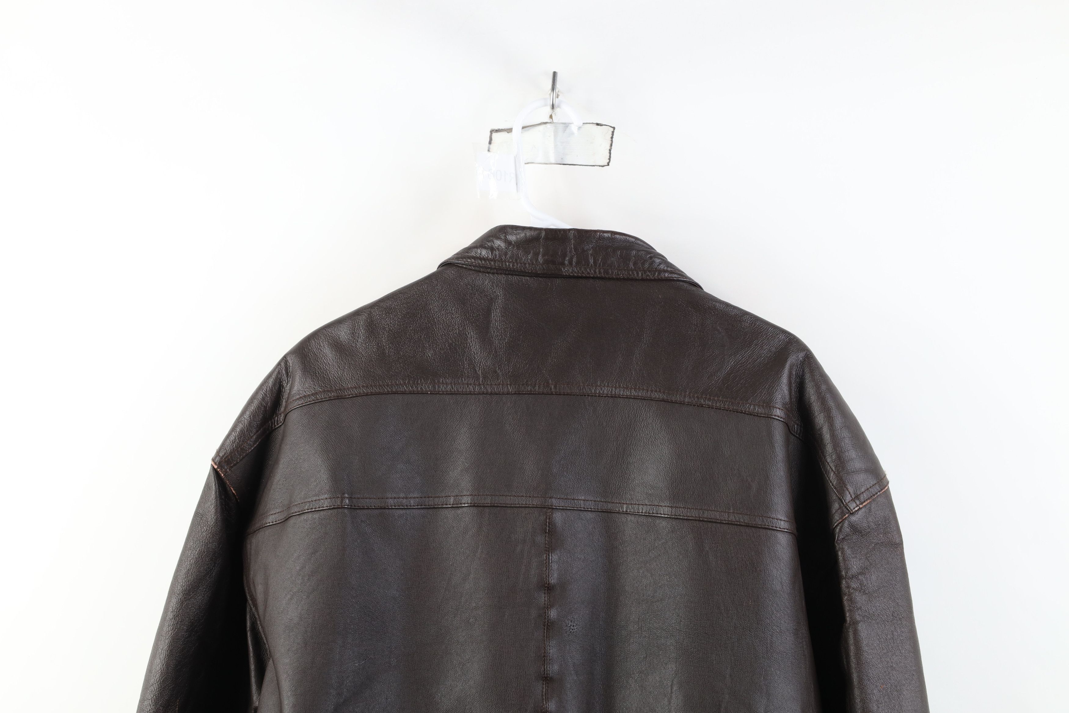 Vintage Vintage 90s Streetwear Leather Flight Bomber Jacket Brown Size US XL / EU 56 / 4 - 14 Thumbnail