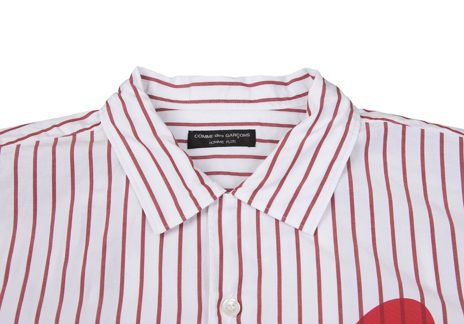 Comme des Garcons Homme Plus Open Collar Striped Logo Print Short Sleeve Shirt White Red Size US M / EU 48-50 / 2 - 5 Thumbnail