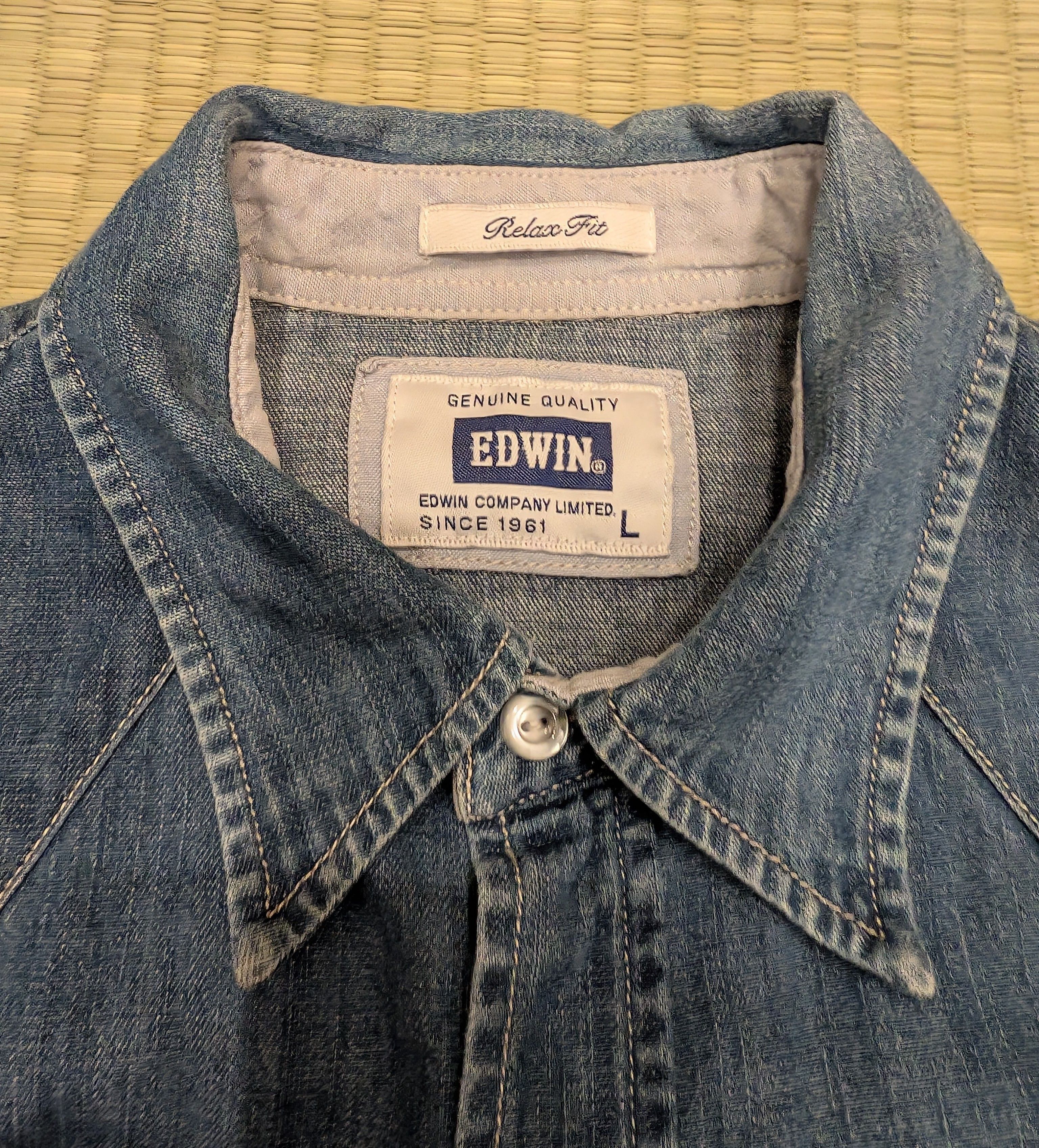 Edwin Edwin Pearl Snap Button Western Shirt Blue Relaxed Fit Size US L / EU 52-54 / 3 - 3 Thumbnail