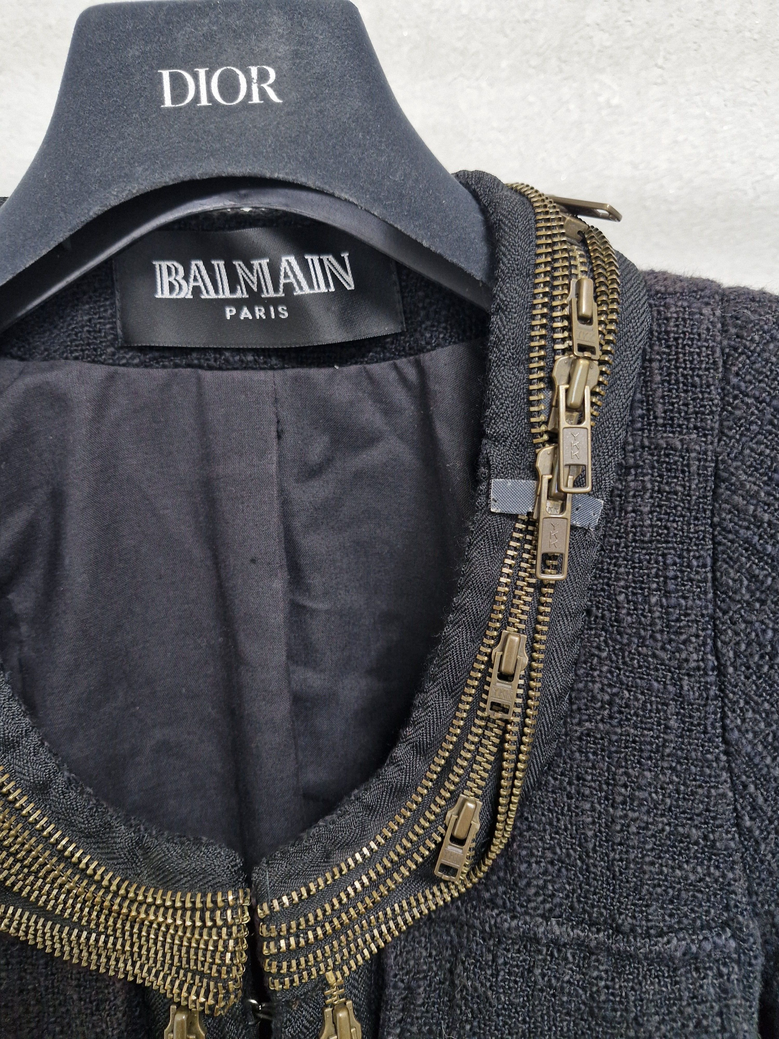 Balmain BALMAIN SS10 Decarnin Multi Zipper Tweed Jacket Size US XXS / EU 40 - 4 Thumbnail
