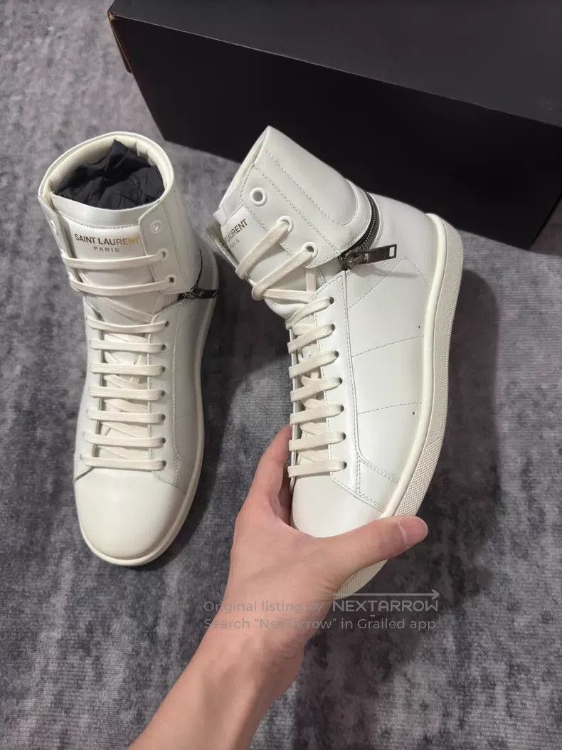 Saint Laurent Paris Saint Laurent Paris Cowhide Pure White High-top Adjustable Size US 7 / EU 40 - 3 Thumbnail