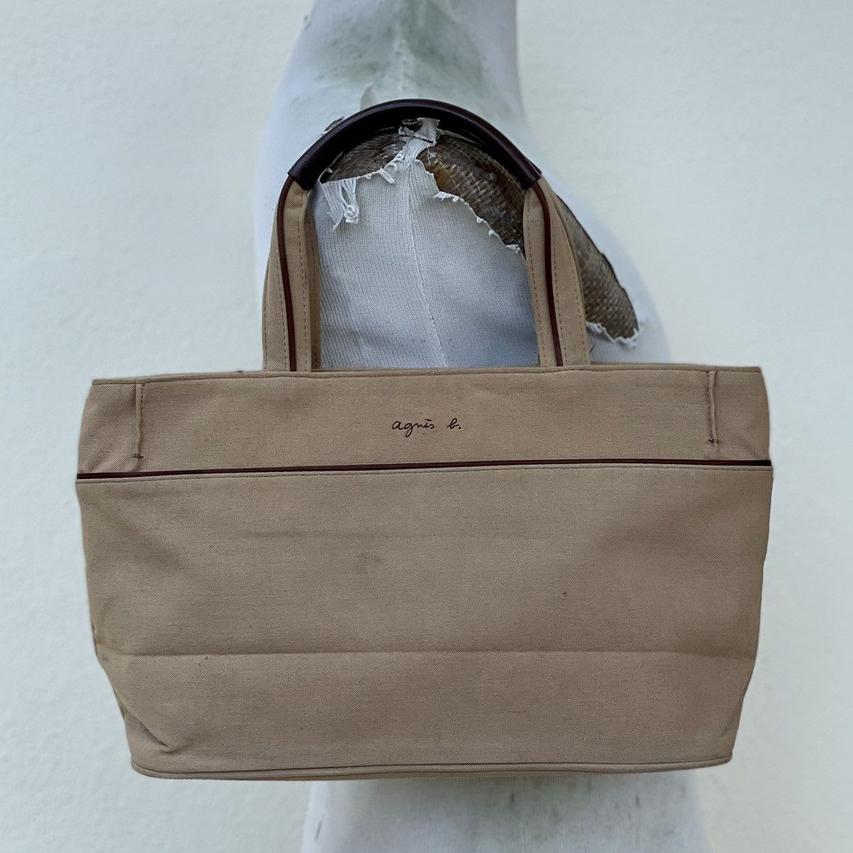 Designer × agnes b. 🔥 RARE AGNES B KHAKI CANVAS TOTE BAG Size ONE SIZE - 2 Thumbnail