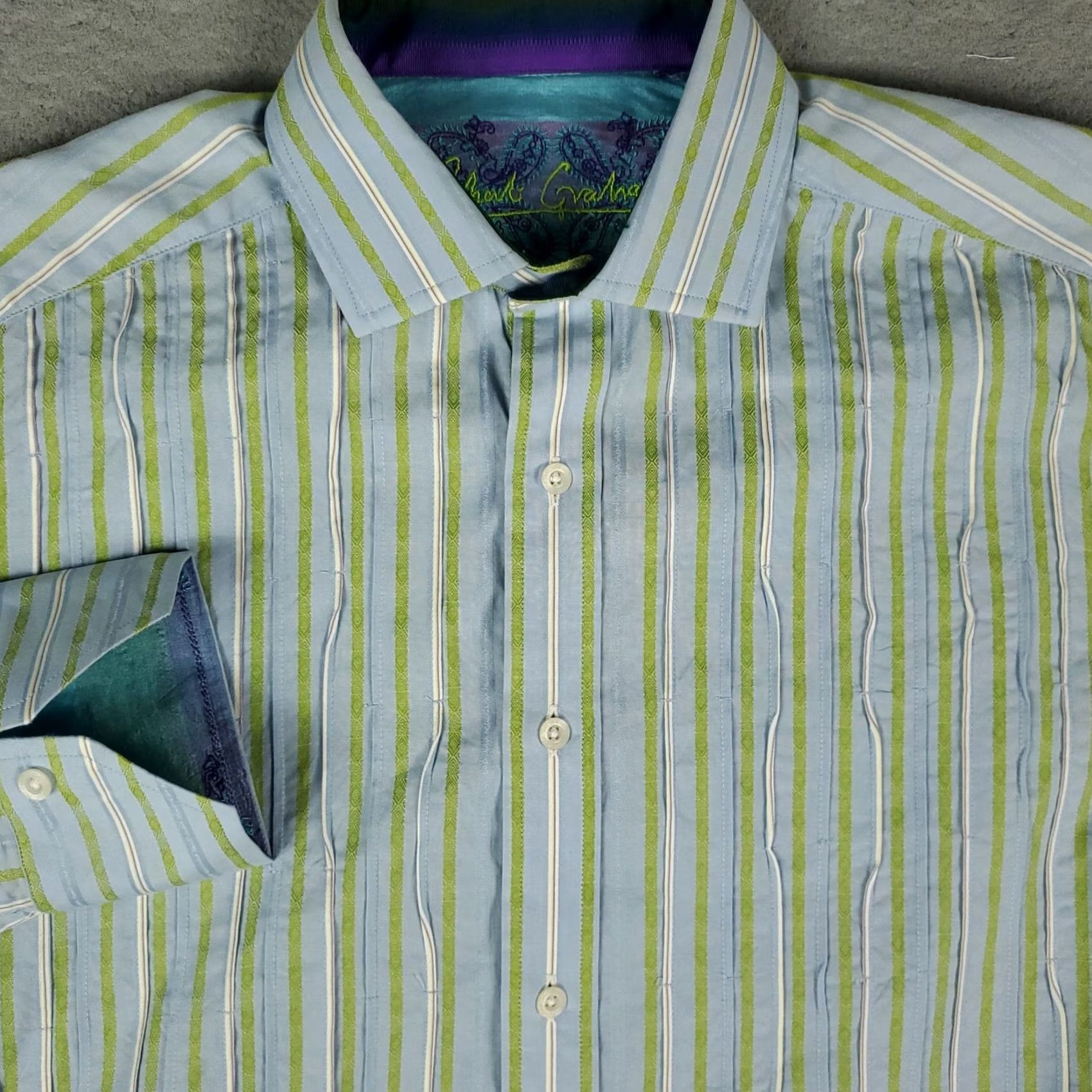Robert Graham Robert Graham Shirt Mens Large Blue Green Striped Button-Up Long Sleeve Casual Business Formal Workwear Modern Classic Preppy Size US L / EU 52-54 / 3 - 2 Thumbnail