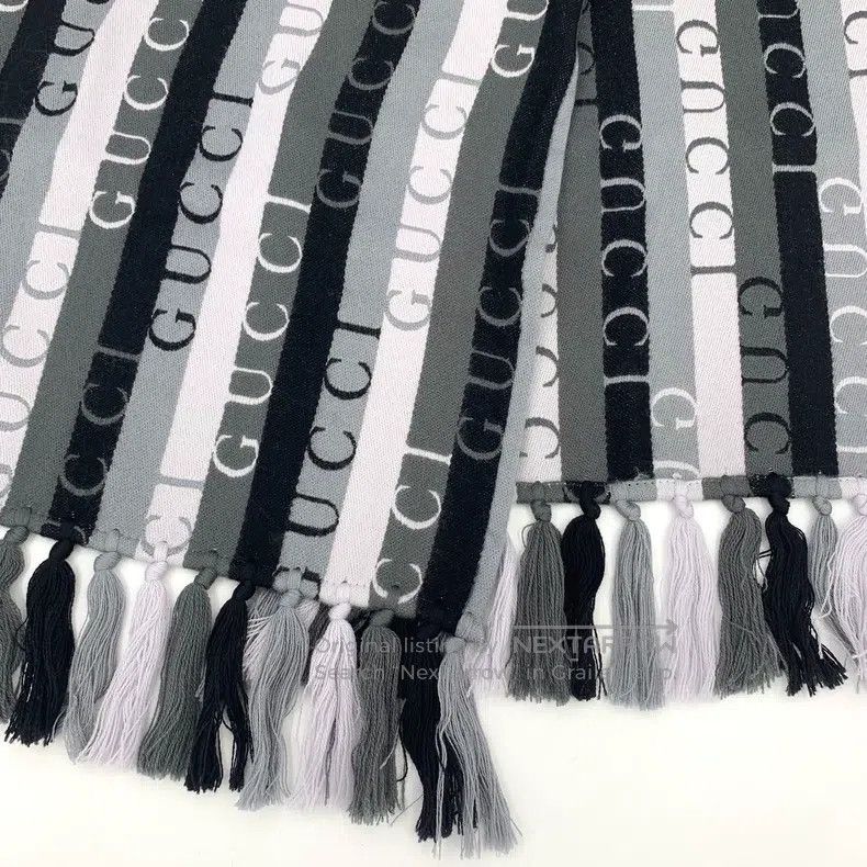 Gucci Gucci Colour block logo striped wool tassel scarf Size ONE SIZE - 6 Thumbnail