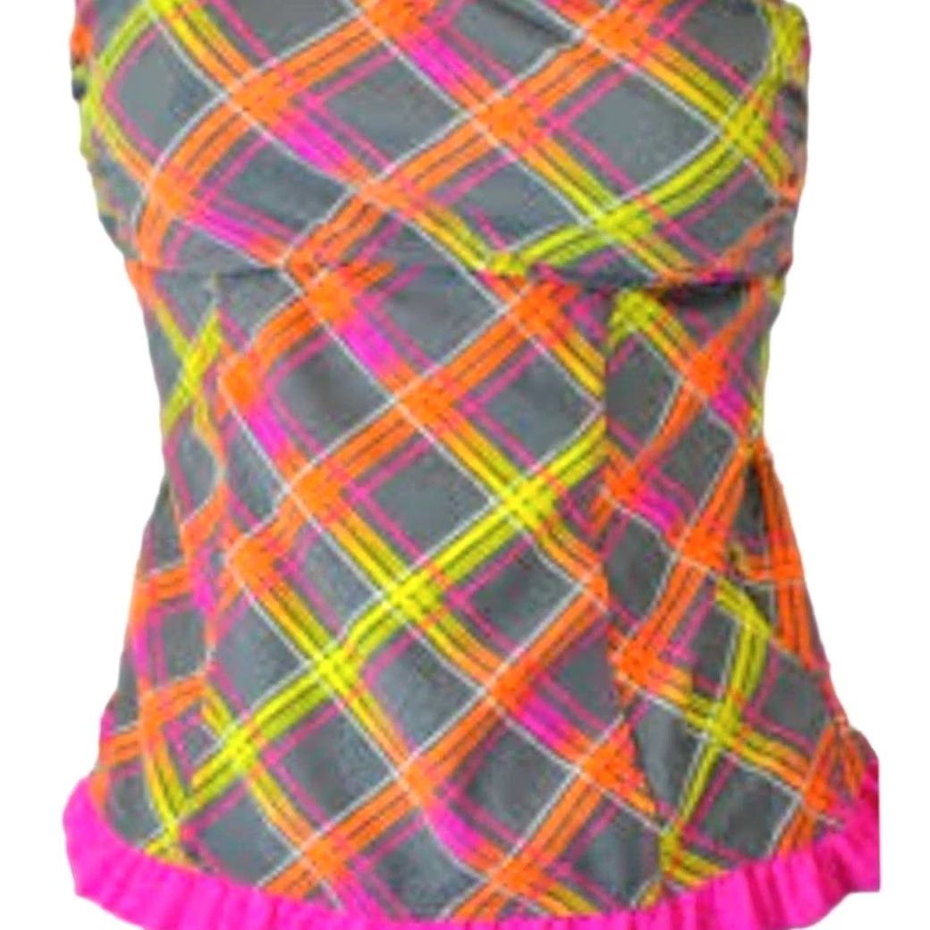Vintage SO Women's Tankini Top Halter Detachable Grey Yellow M Yellow Swimwear Shirt? Size M / US 6-8 / IT 42-44 - 3 Thumbnail