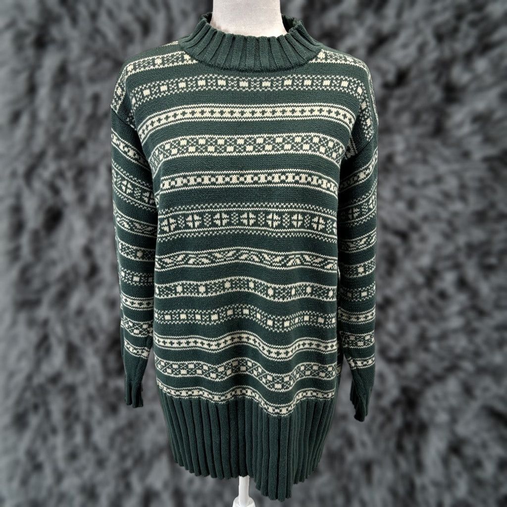 Gap VINTAGE Gap Snowflake Mock Neck Sweater L Women Green Pullover Knit Cotton Fair Isle 60s-90s style Size L / US 10 / IT 46 - 1 Thumbnail