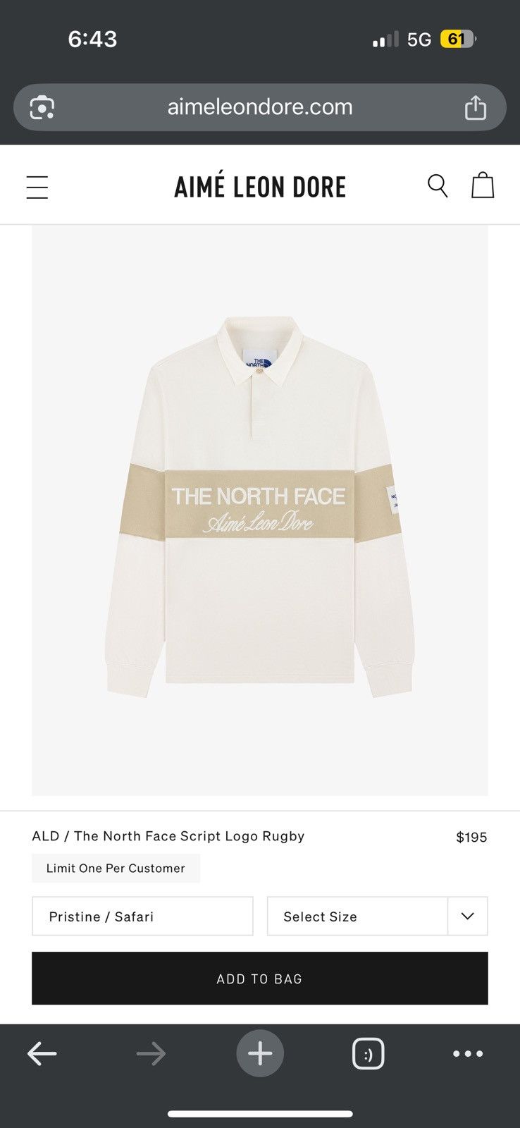 Aime Leon Dore North Face Face Script Logo Rugby - XL