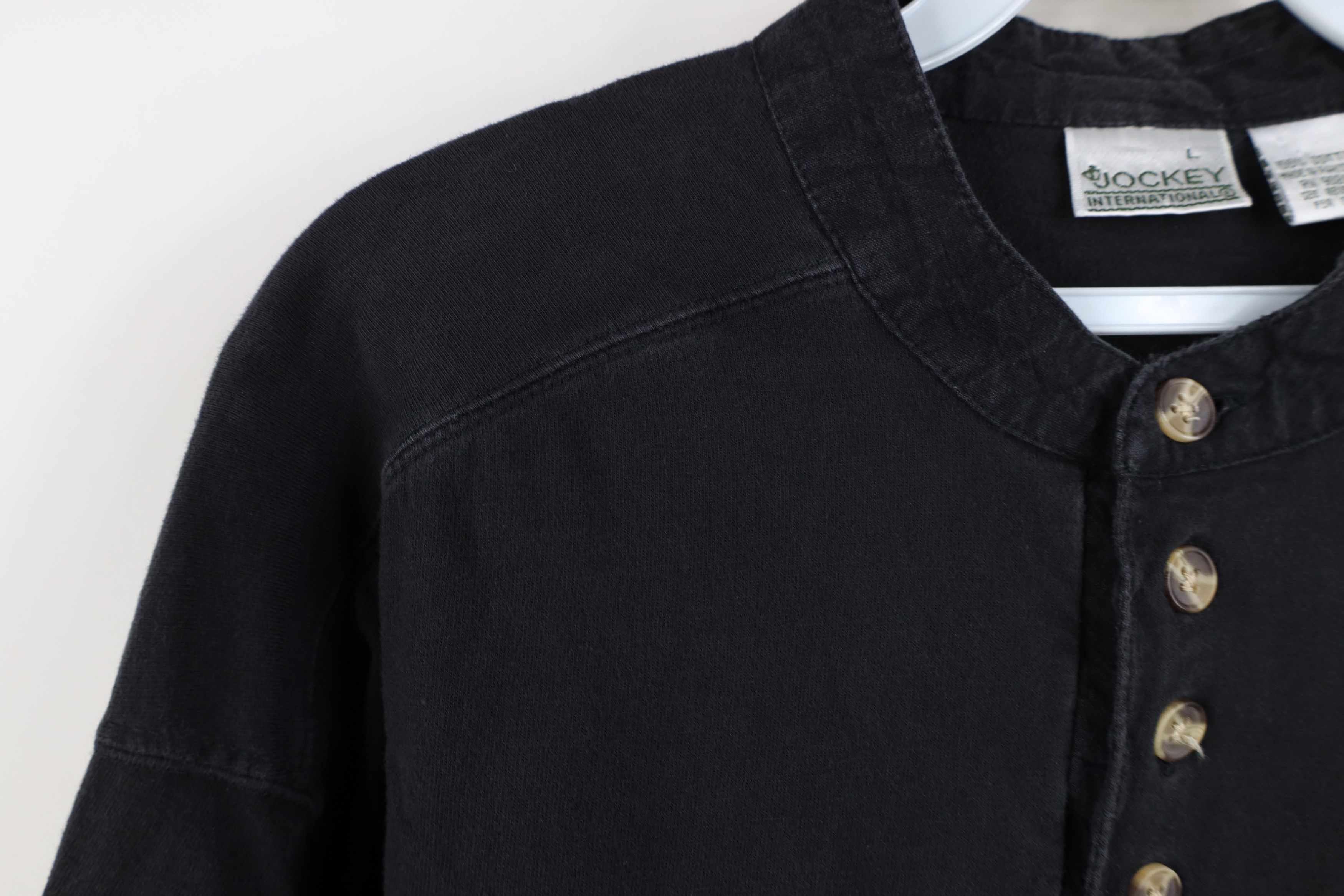 Vintage Vintage 90s Streetwear Blank Cotton Henley T-Shirt Black Size US L / EU 52-54 / 3 - 6 Thumbnail
