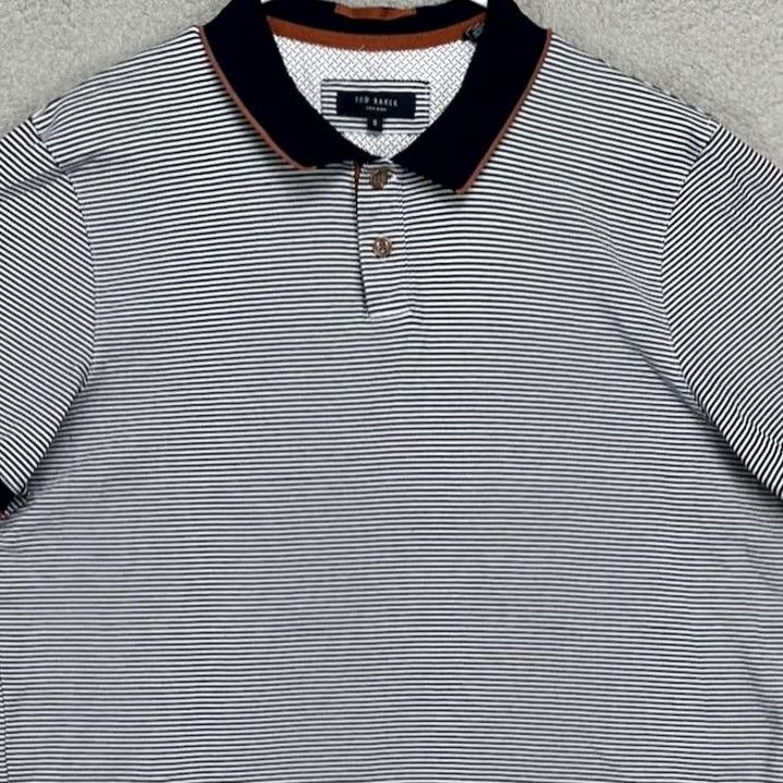 Ted Baker Ted Baker Shirt Polo Short Sleeve 5 Large Blue White Striped Rugby Mens Size US L / EU 52-54 / 3 - 2 Thumbnail