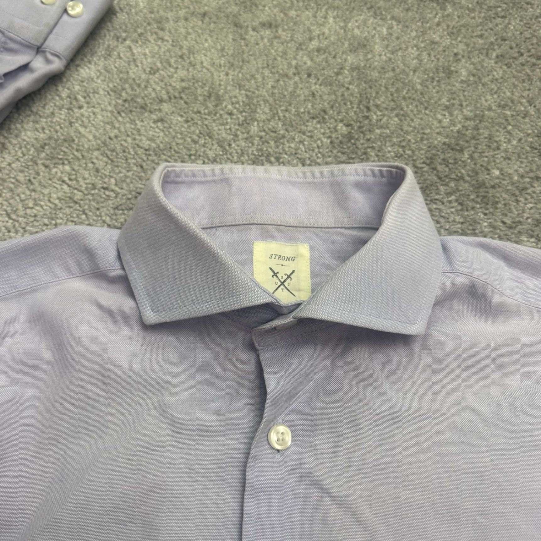 Vintage Strong Dress Shirt Mens Large 16.5 Purple Cotton Long Sleeve Classic Business Work Size 42R - 3 Thumbnail