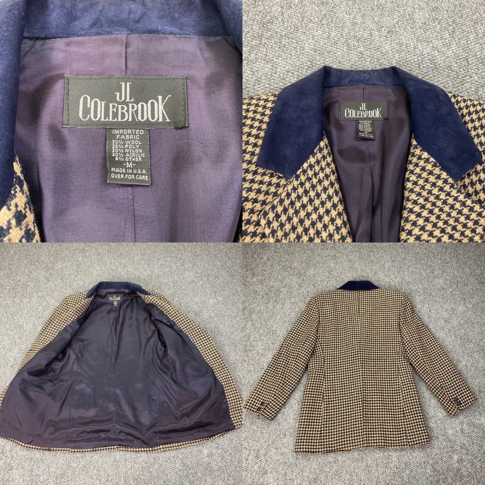 Vintage VINTAGE JL Colebrook Blazer Medium Brown Tan Blue Wool Blend Houndstooth Plaid Button Lined Pockets Classic USA Womens Size M / US 6-8 / IT 42-44 - 8 Thumbnail