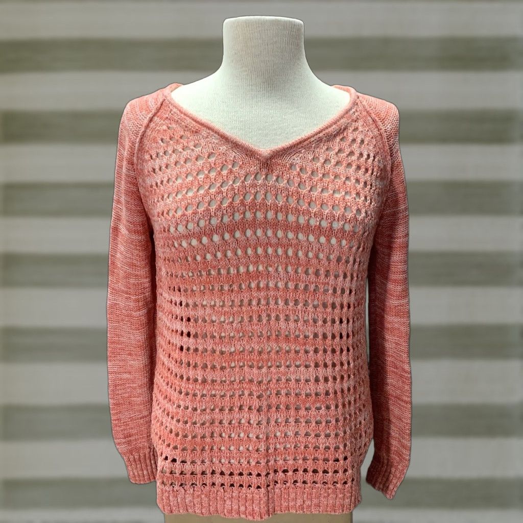 Aeropostale Aeropostale Pullover Shirt Womens M Peachy Pink White Open Holes Front Design Size M / US 6-8 / IT 42-44 - 1 Thumbnail