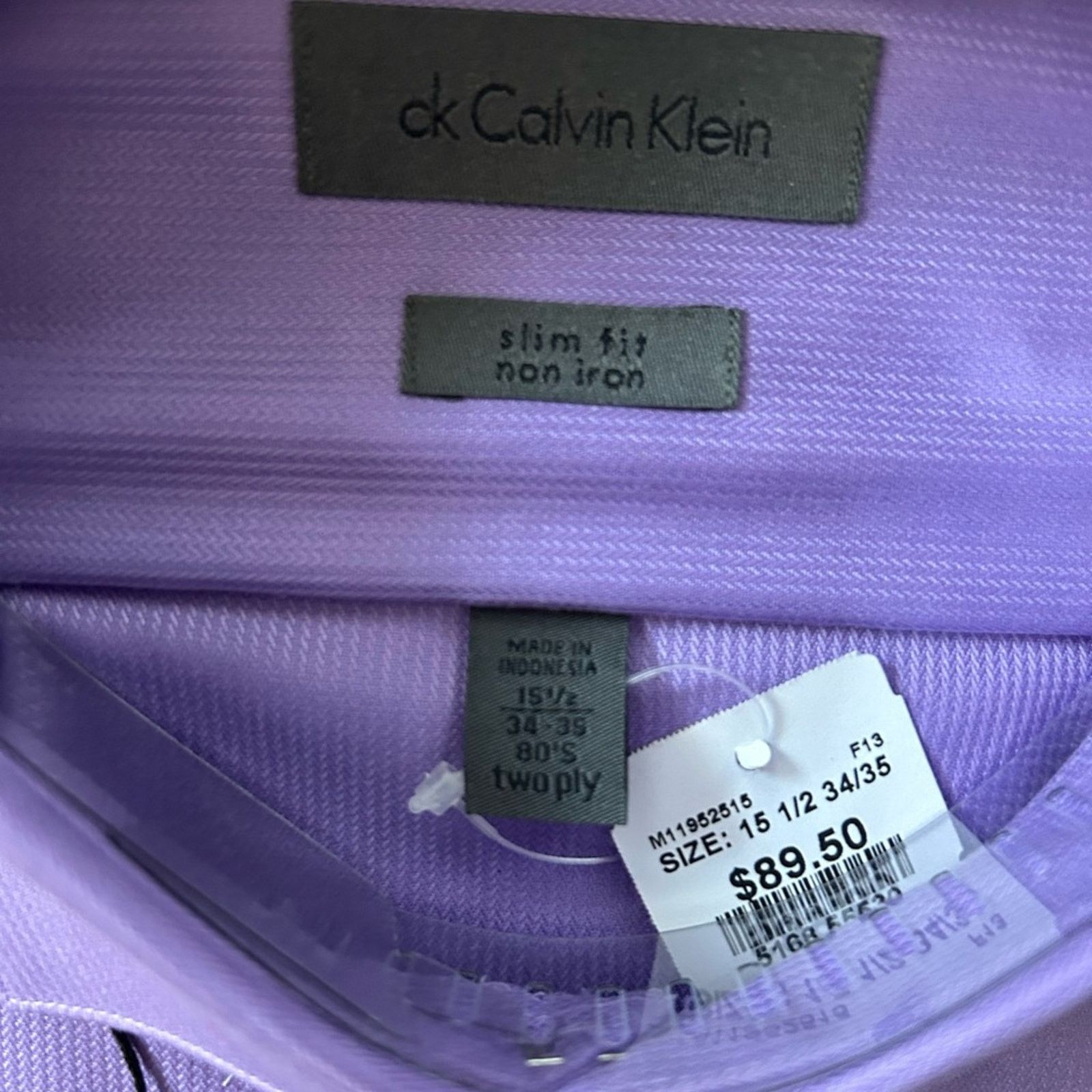 Calvin Klein NWT Men’s Calvin Klein slim fit non iron dress 15.5 purple Size US M / EU 48-50 / 2 - 2 Thumbnail