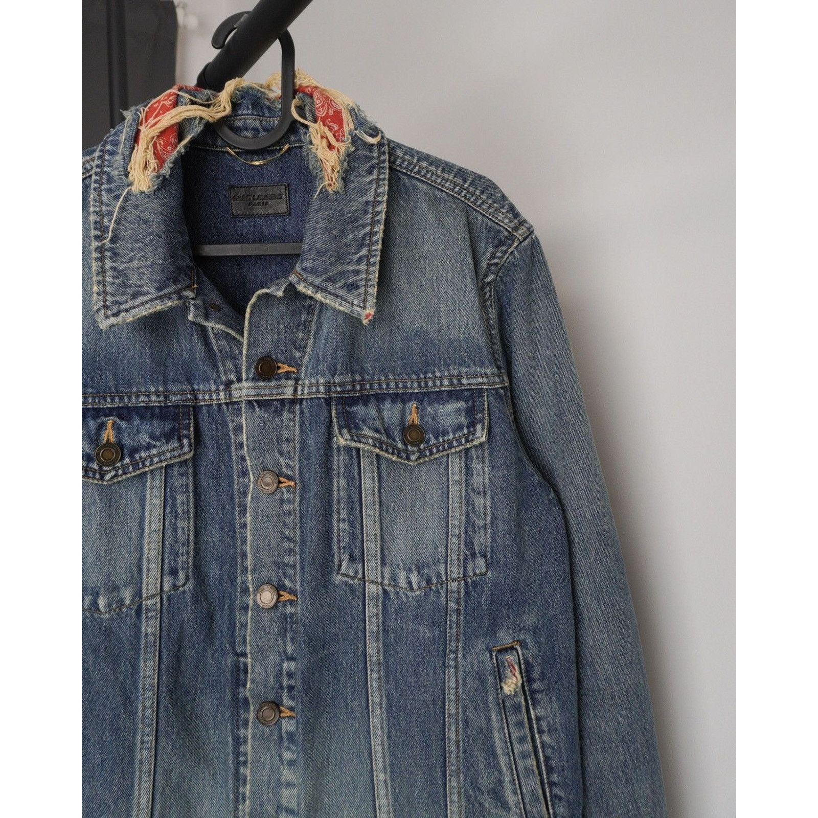 Saint Laurent Paris Saint laurent bandana distressed denim jacket Size US S / EU 44-46 / 1 - 3 Thumbnail