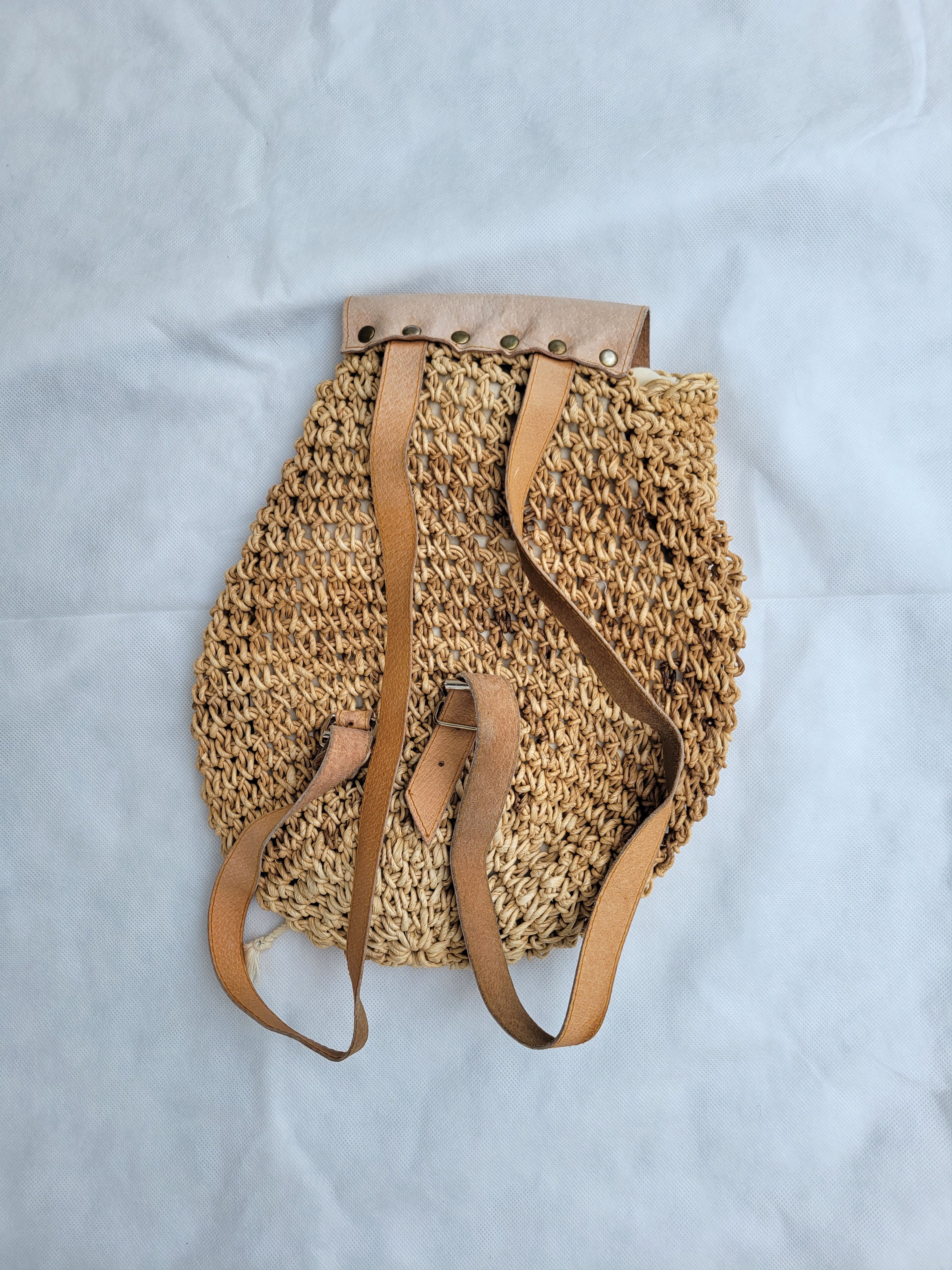 Handmade × Vintage Crown Vintage Wicker Backpack Design Purse Leather Strap Size ONE SIZE - 12 Thumbnail