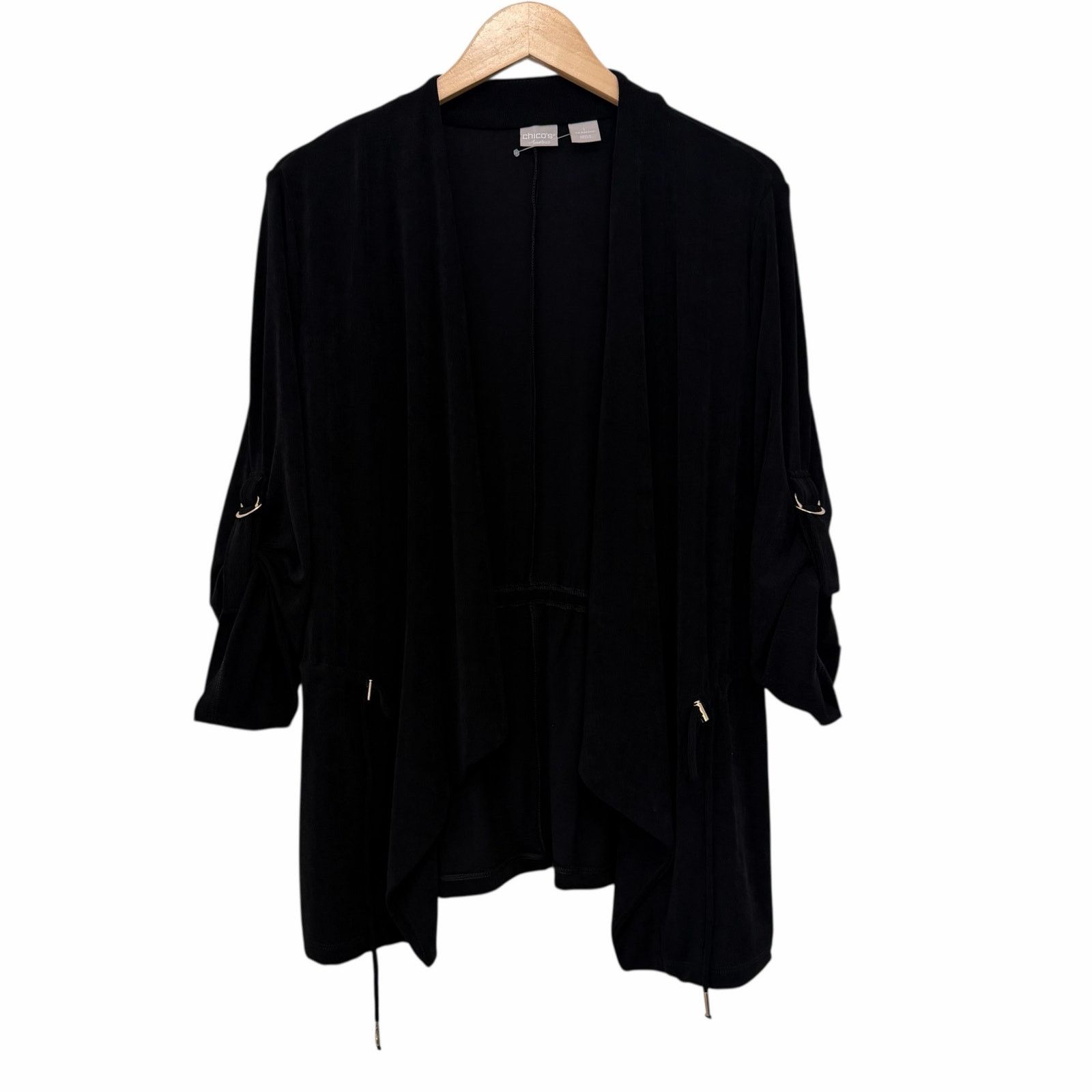 Chicos Chicos Travelers Black Cardigan with Drawstring Sz 8/10 Size M / US 6-8 / IT 42-44 - 1 Thumbnail