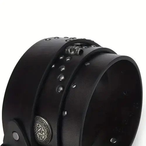 Leather Punk Inlaid Skull Black Belt Size ONE SIZE - 6 Thumbnail