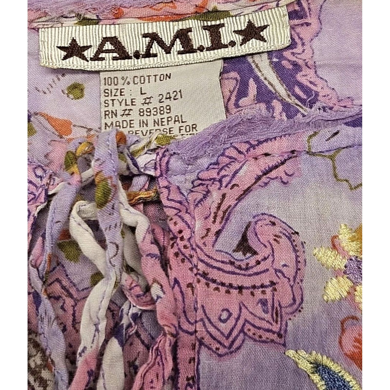 Vintage A.M.I Purple Blouse Paisley Feminine Medium Whimsical Fairy Tale Size L / US 10 / IT 46 - 8 Thumbnail