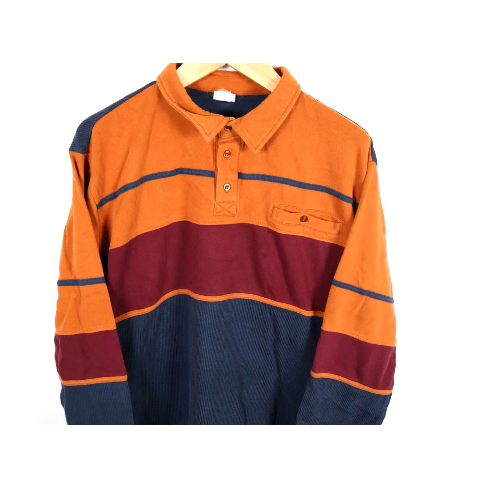 Haband 90s Waffle Knit Polo Shirt Mens 3XL Blue Orange Striped Long Sleeve Vintage VTG Size US XXL / EU 58 / 5 - 4 Thumbnail