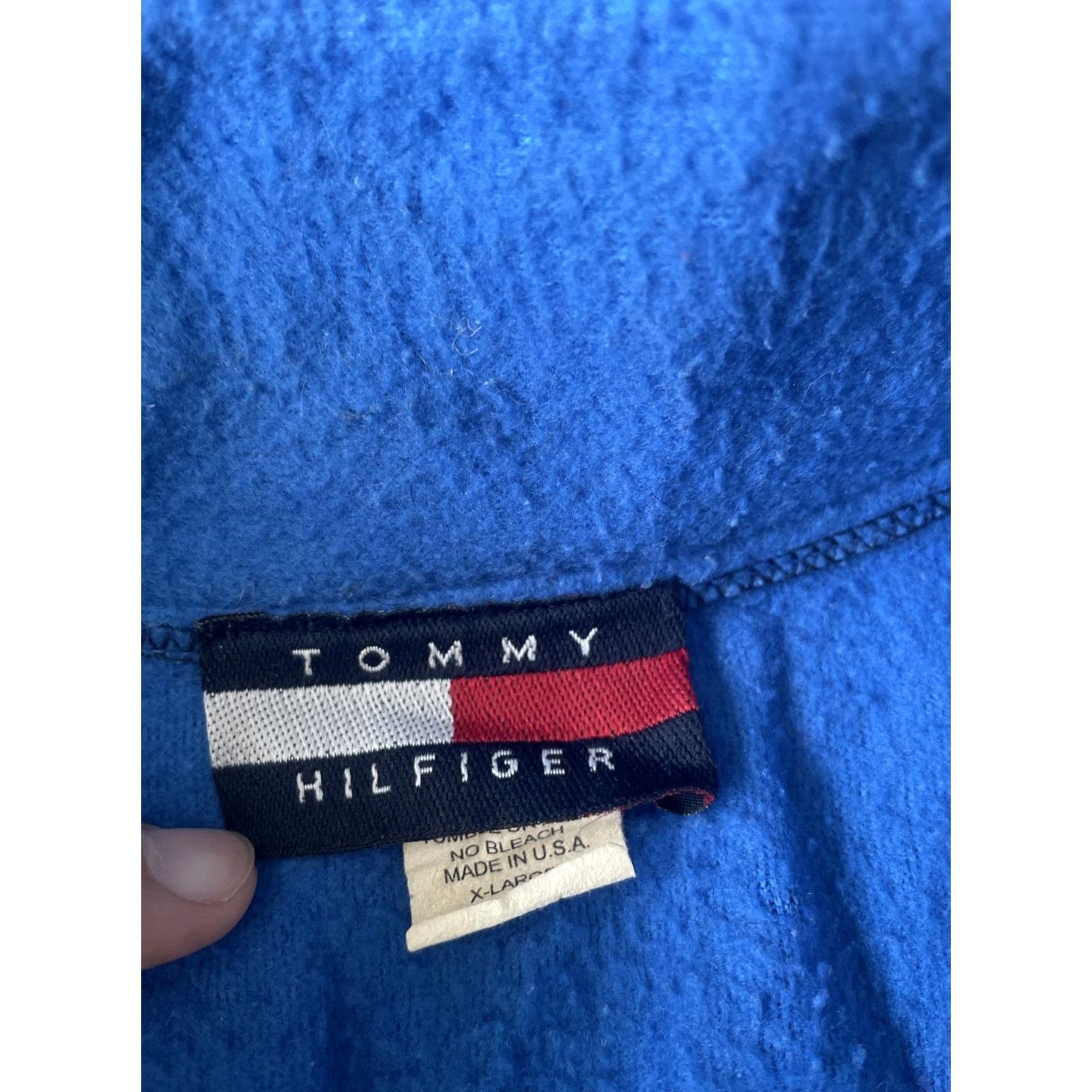 Tommy Hilfiger VTG Tommy Hilfiger 1/4 Zip Sweater Men’s XL Fleece Pullover Blue Sweatshirt Mock Neck Zip Team USA Flag Logo 90s Vintage Mens Size US XL / EU 56 / 4 - 3 Thumbnail