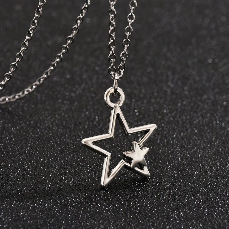 Jewelry Hollow Double Star Pendant Necklace Size ONE SIZE - 1 Thumbnail