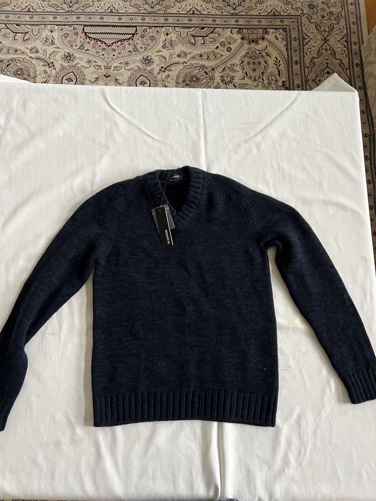 image of Jil Sander Thick Cashmere Marbled Knit - Retail 1300 in Black Blue, Men's (Size Medium)